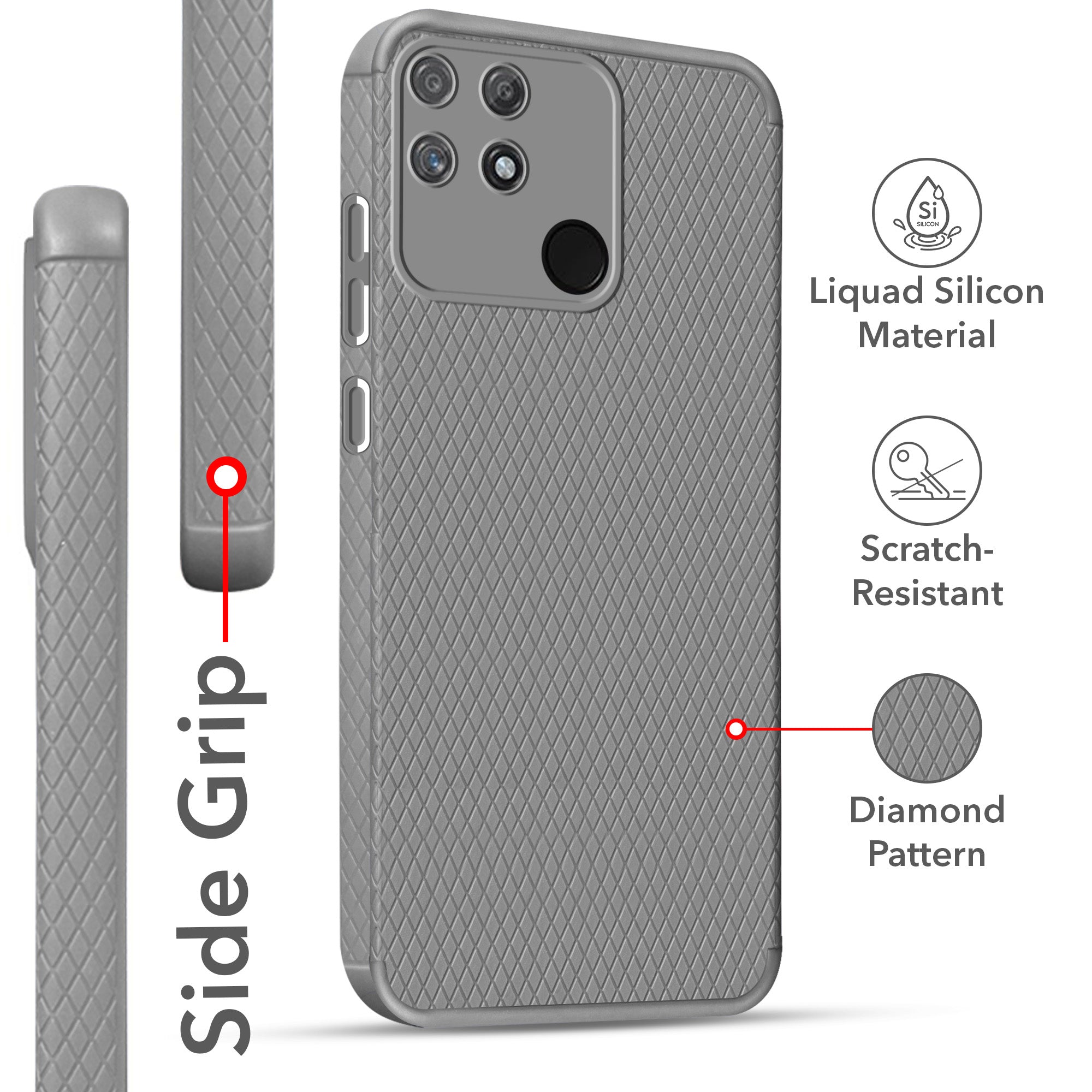 For Realme Narzo 50A Back Cover Case Liquid Silicone (Camera Protection | Side Grip Texture | Soft and Flexible)