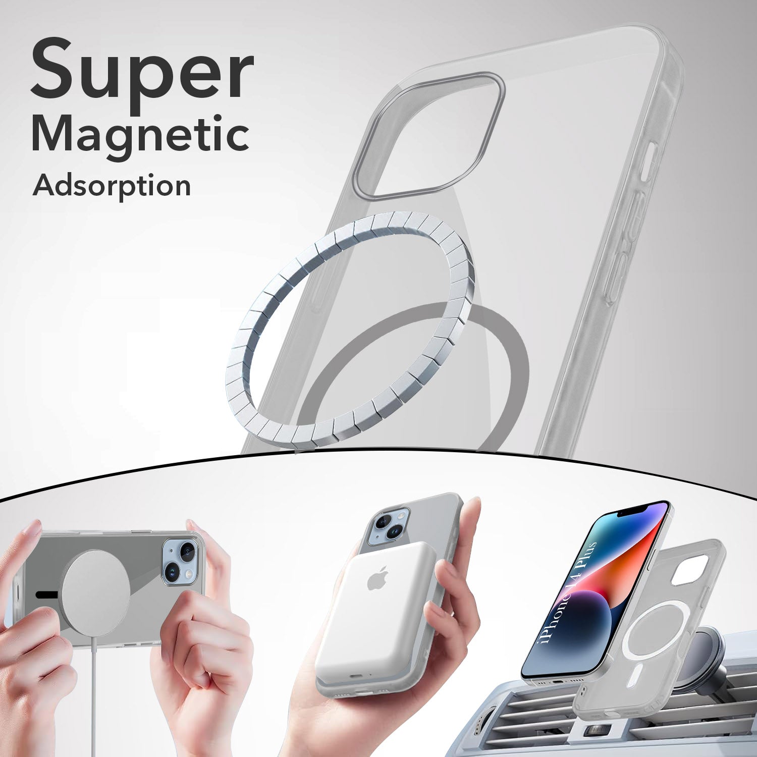 For Apple iPhone 14 Plus Back Cover Case Lifetime Anti-Yellow MagSafe Compatible Clear (Sleek Hard Crystal | Shockproof and Camera Protection)