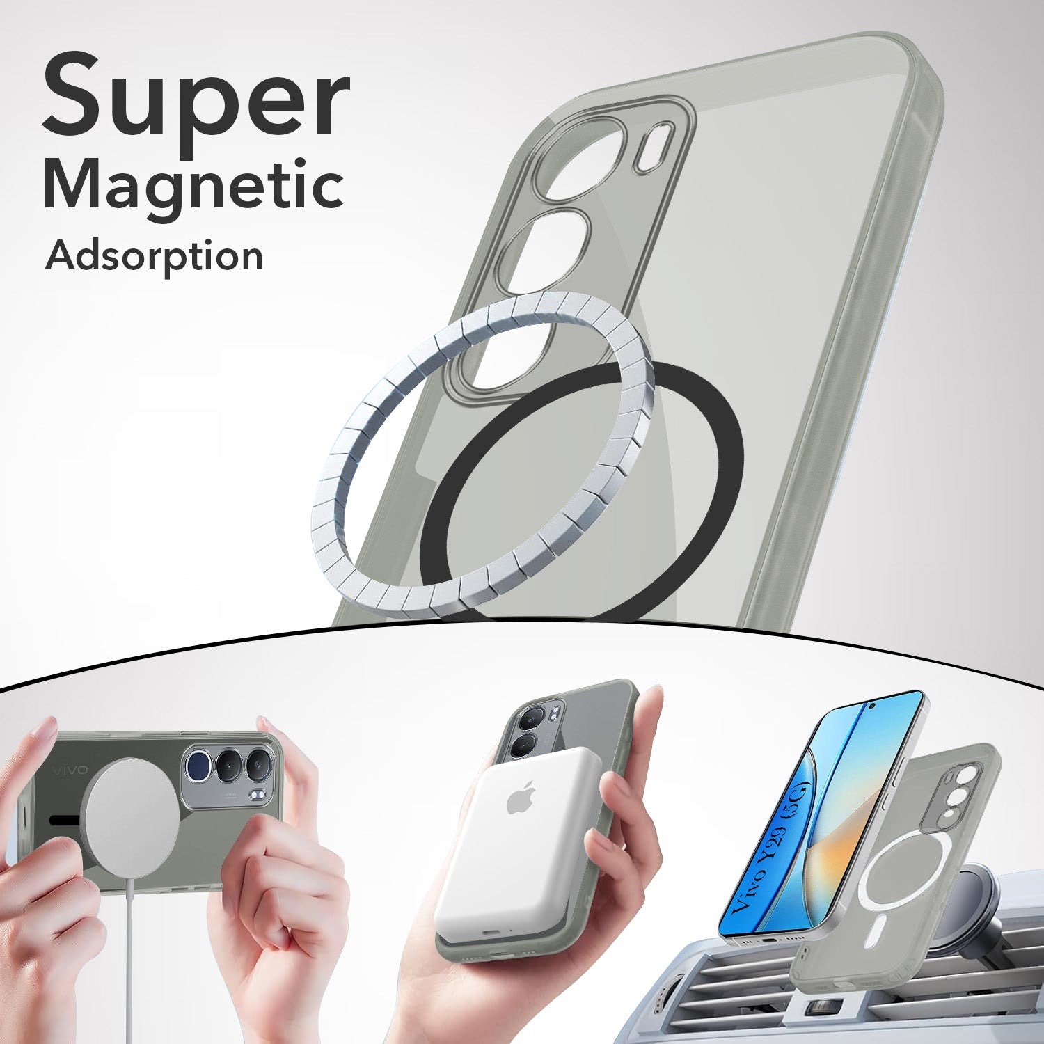 For Vivo Y29 Back Cover Case Lifetime Anti-Yellow MagSafe Compatible Clear (Sleek Hard Crystal | Shockproof and Camera Protection)