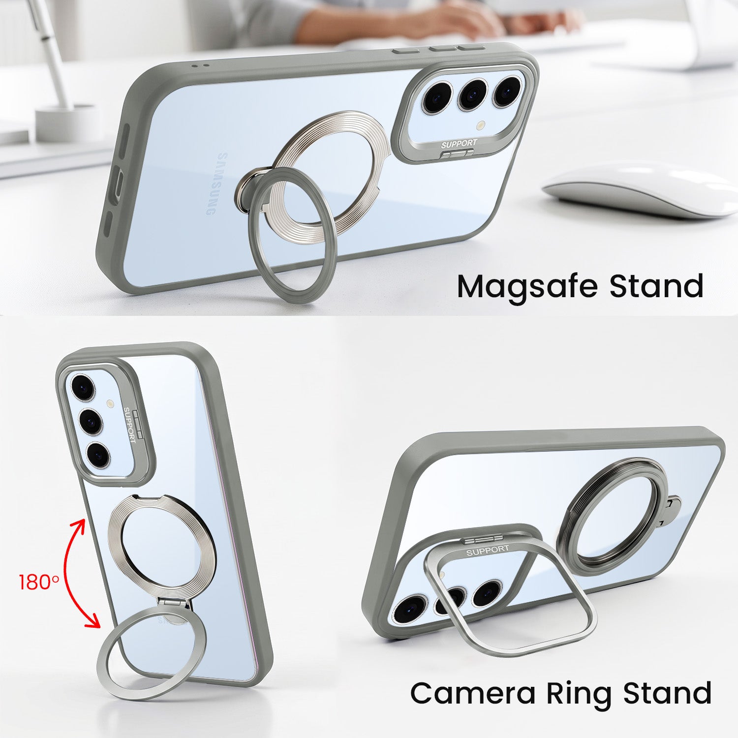 For Samsung Galaxy S24 FE Back Cover Case Crystal (Lifetime Anti Yellow | Magnetic Ring Stand | Camera Lens Protection | MagSafe Compatible)