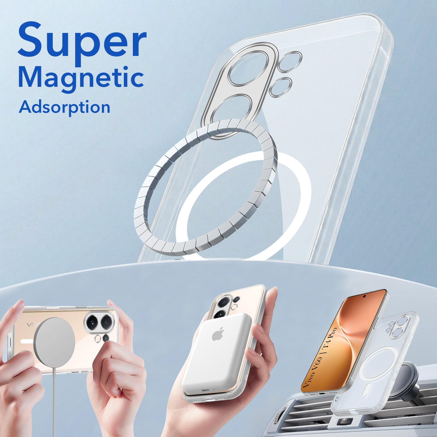 For Vivo V60 | Vivo T4 Pro Back Cover Case Lifetime Anti-Yellow MagSafe Compatible Clear (Sleek Hard Crystal | Shockproof and Camera Protection)