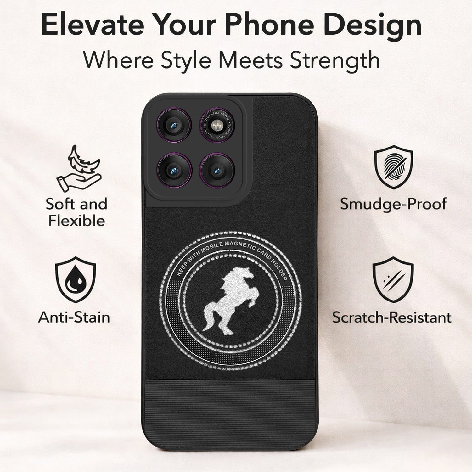 For Motorola Moto Edge 60 Pro Back Cover Case PU Leather Finish (Professional Minimalist Texture | MagSafe Compatile | Camera Protection | Sleek Sober Formal)