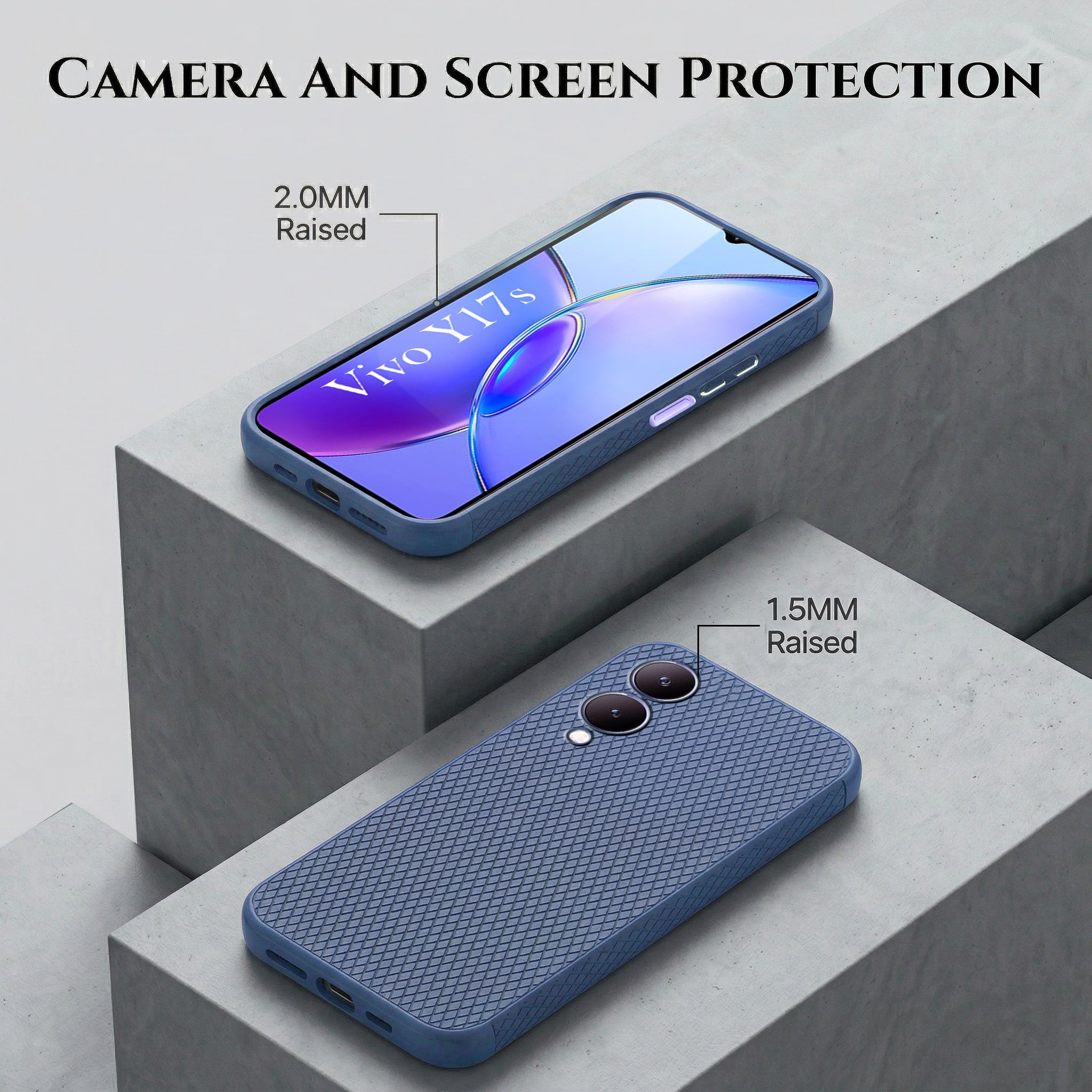For Vivo Y17s Combo with Back Cover and 9H Tempered Glass (Liquid Silicone | Camera Protection | Oleophobic Coating Screen Glass)