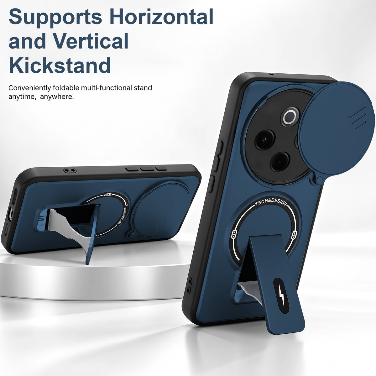 For Vivo T4 Back Case Cover Metallic (Hybrid Armor Kickstand | Sliding Shutter Camera Protection | MagSafe Compatible)