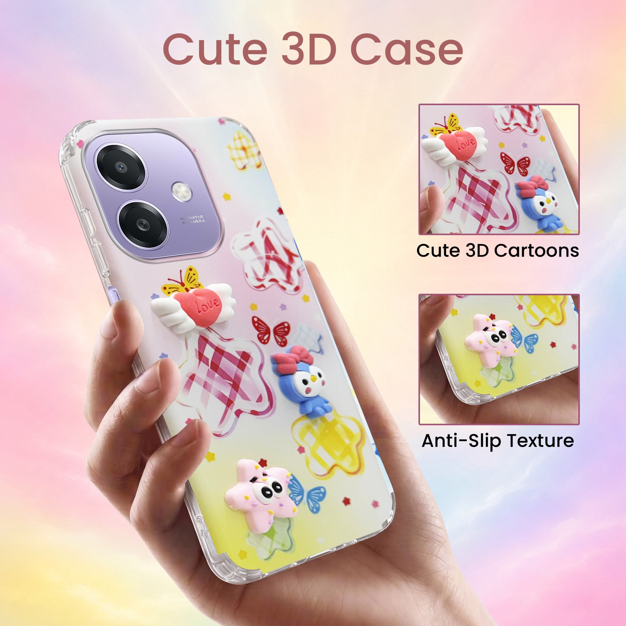For Oppo A3X (4G/5G) | Oppo A3 5G Back Cover Case (3D Cute Cartoons | Hard Back Side Soft | Matte Premium Finish | HD Printing)