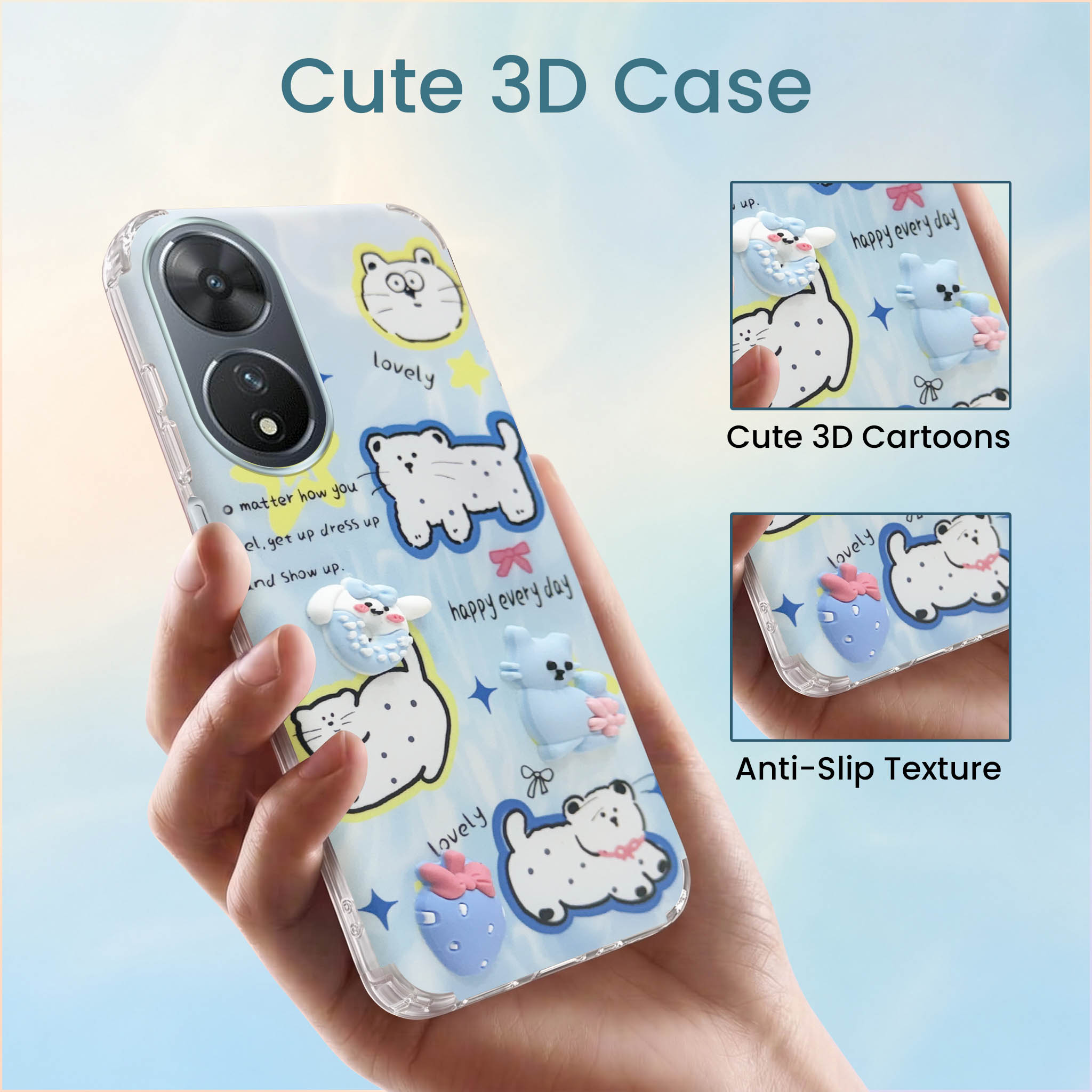 For Vivo T2 Back Cover Case (3D Cute Cartoons | Hard Back Side Soft | Matte Premium Finish | HD Printing)