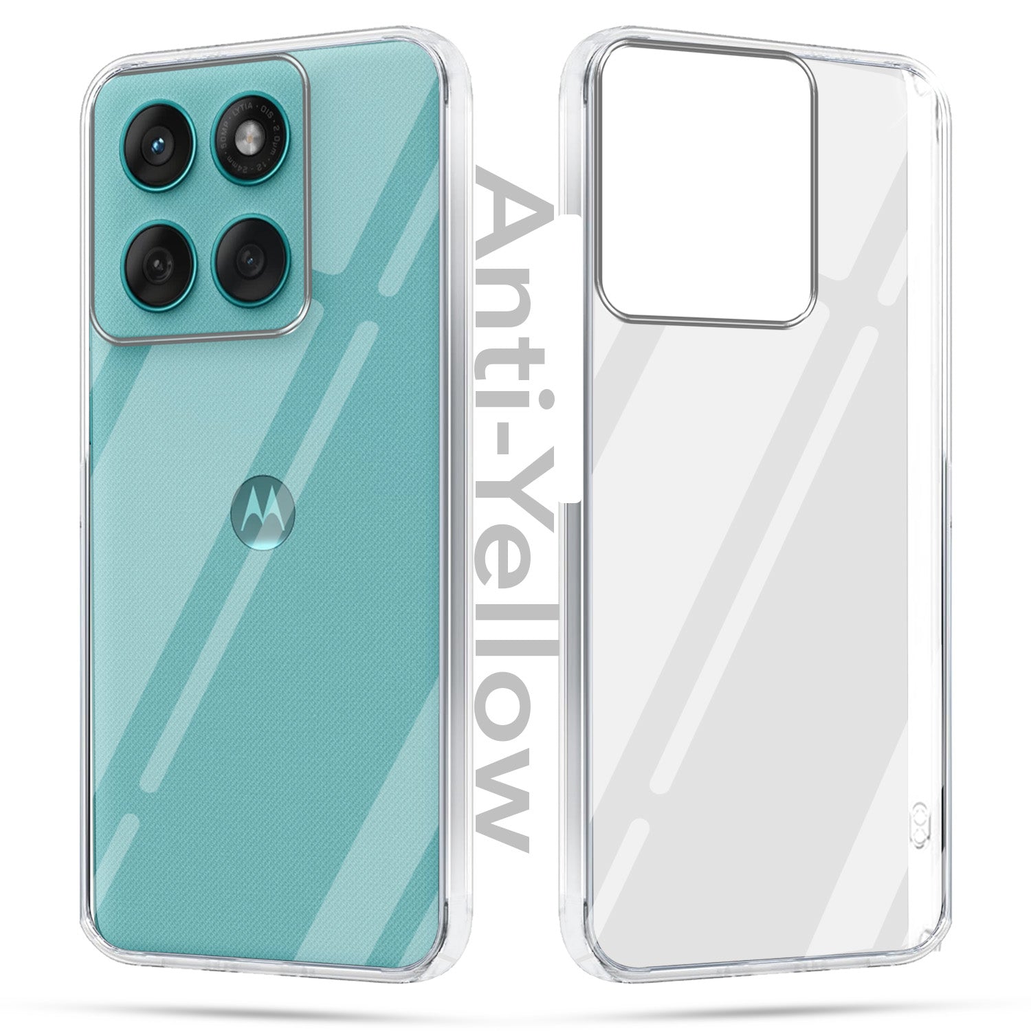 For Motorola Moto Edge 60 Fusion Combo with Back Cover and 9H Tempered Glass (Lifetime Anti-Yellow | Sleek Hard Crystal | Oleophobic Coating Screen Glass)