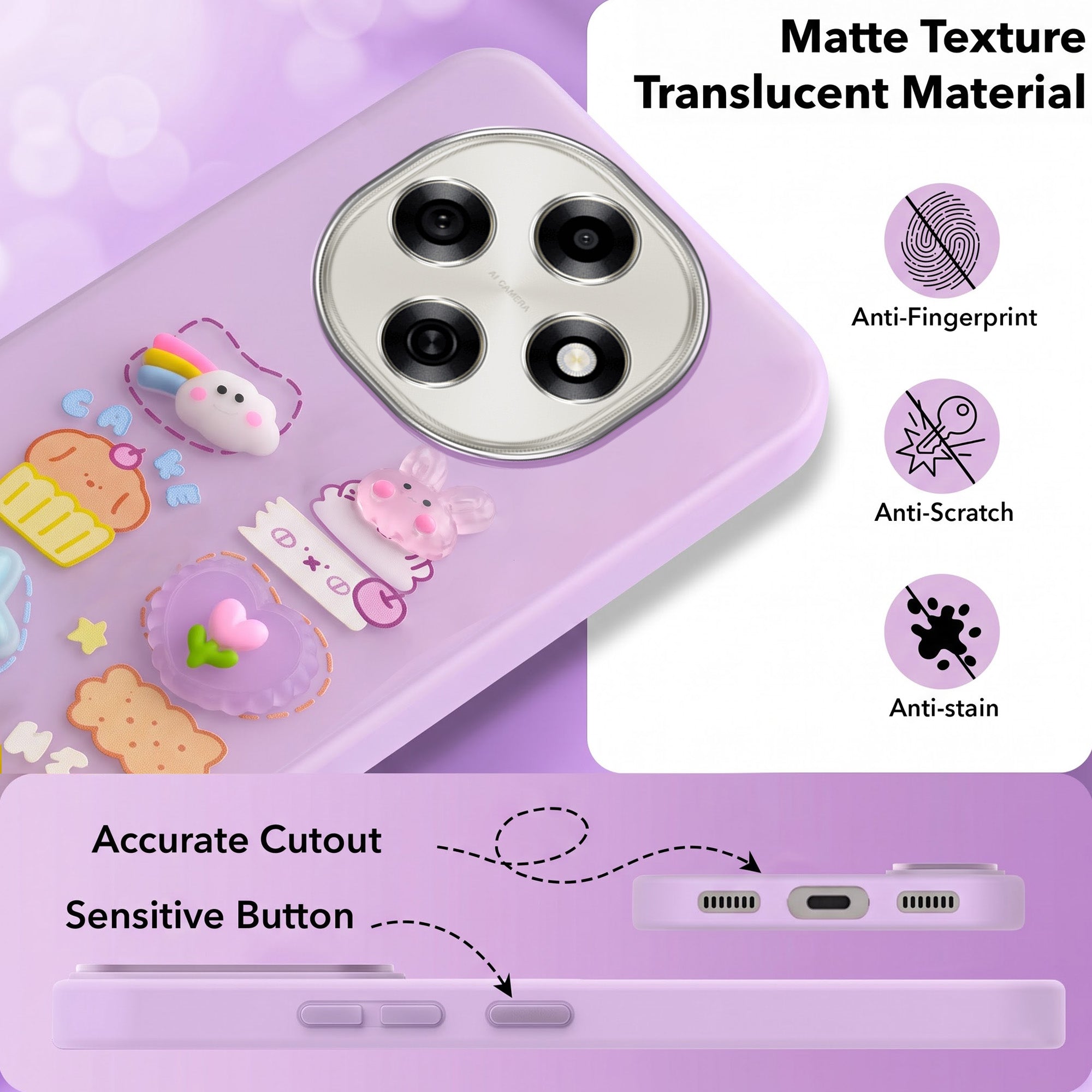 For Oppo F31 Pro Back Cover Case (3D Cute Cartoons | Hard Back Side Soft | Matte Premium Finish | HD Printing)