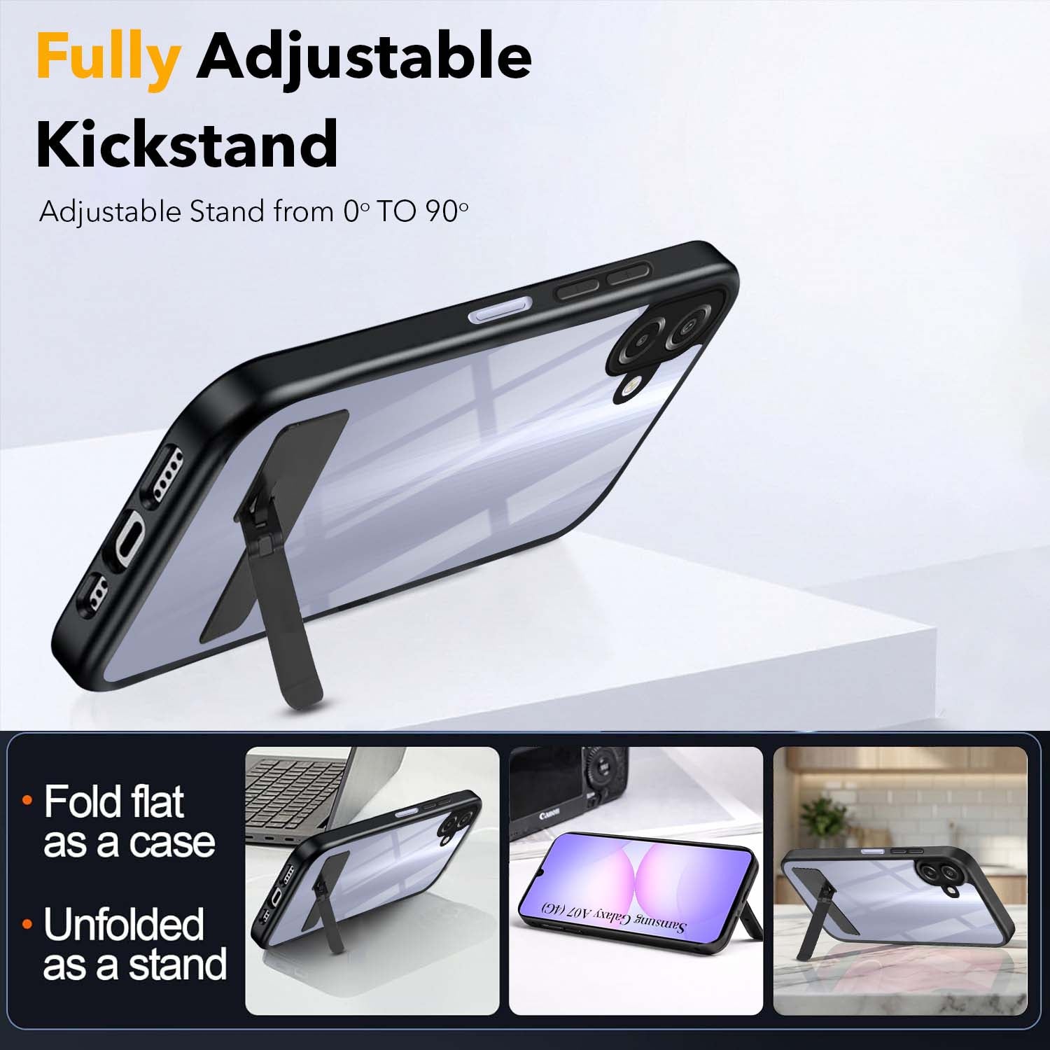 For Samsung Galaxy A07 4G Back Cover Case (Built-in Stand | Lifetime Anti Yellow | Kickstand Shockproof | Camera Protection | MagSafe Compatible)