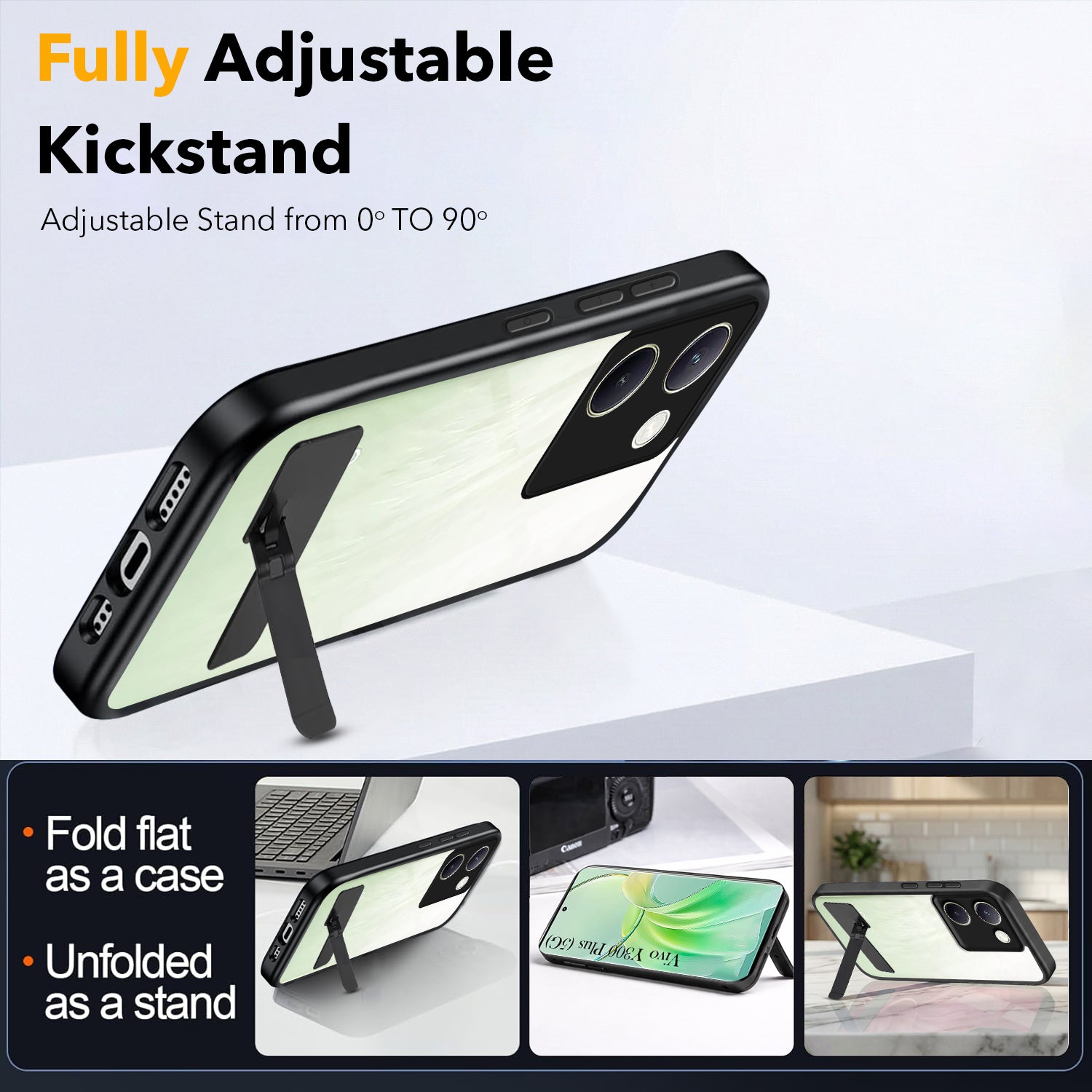 For Vivo Y300 Plus Back Cover Case (Built-in Stand | Lifetime Anti Yellow | Kickstand Shockproof | Camera Protection | MagSafe Compatible)