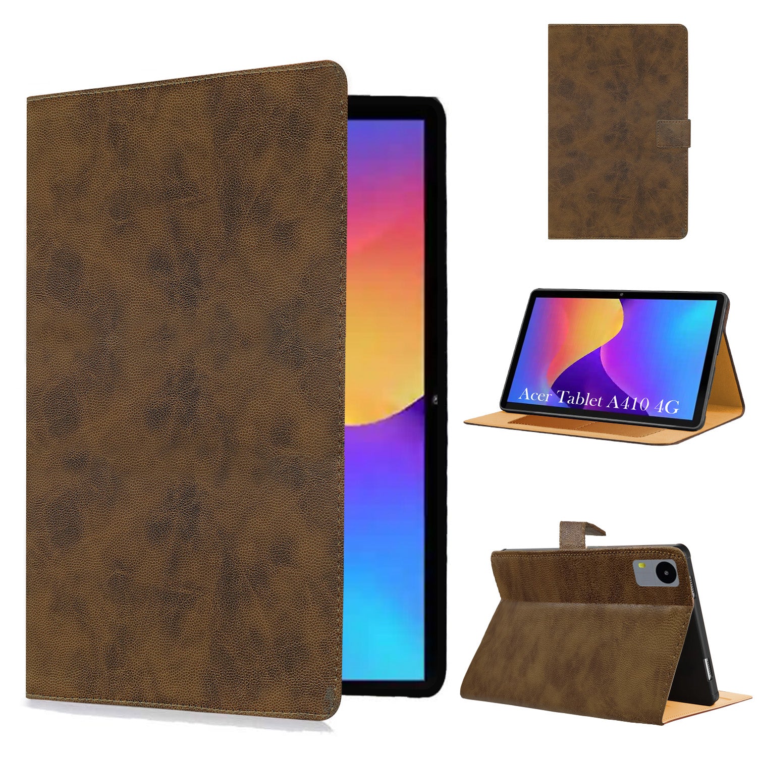 For Acer Tablet A410 4G 10.1 Inch Flip Cover Folio Cover (PU Leather | Multi-Angle Smart Stand | Card Storage Slots | Silicone Back Pouch)