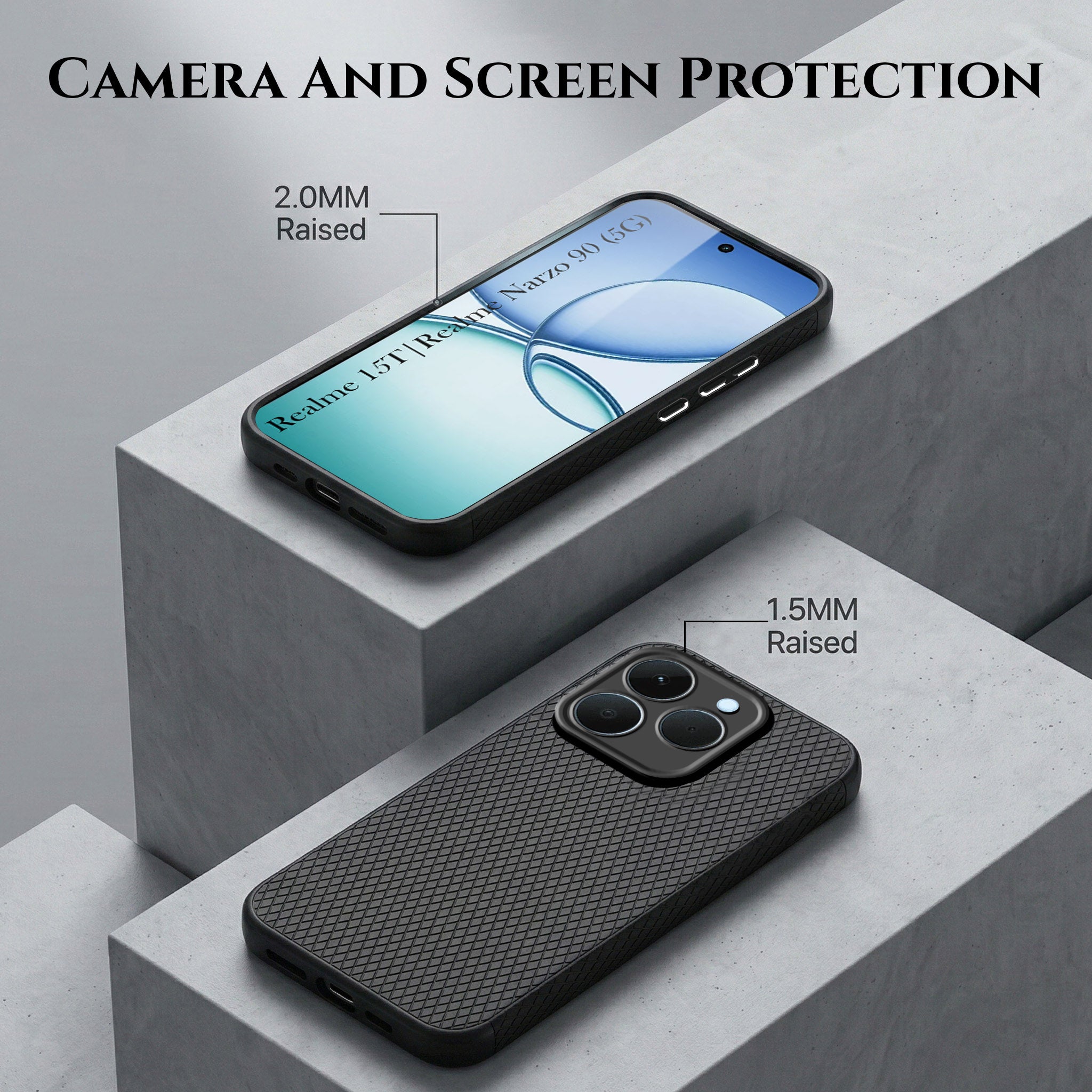 For Realme 15T | Realme Narzo 90 Combo with Back Cover and 9H Tempered Glass (Liquid Silicone | Camera Protection | Oleophobic Coating Screen Glass)