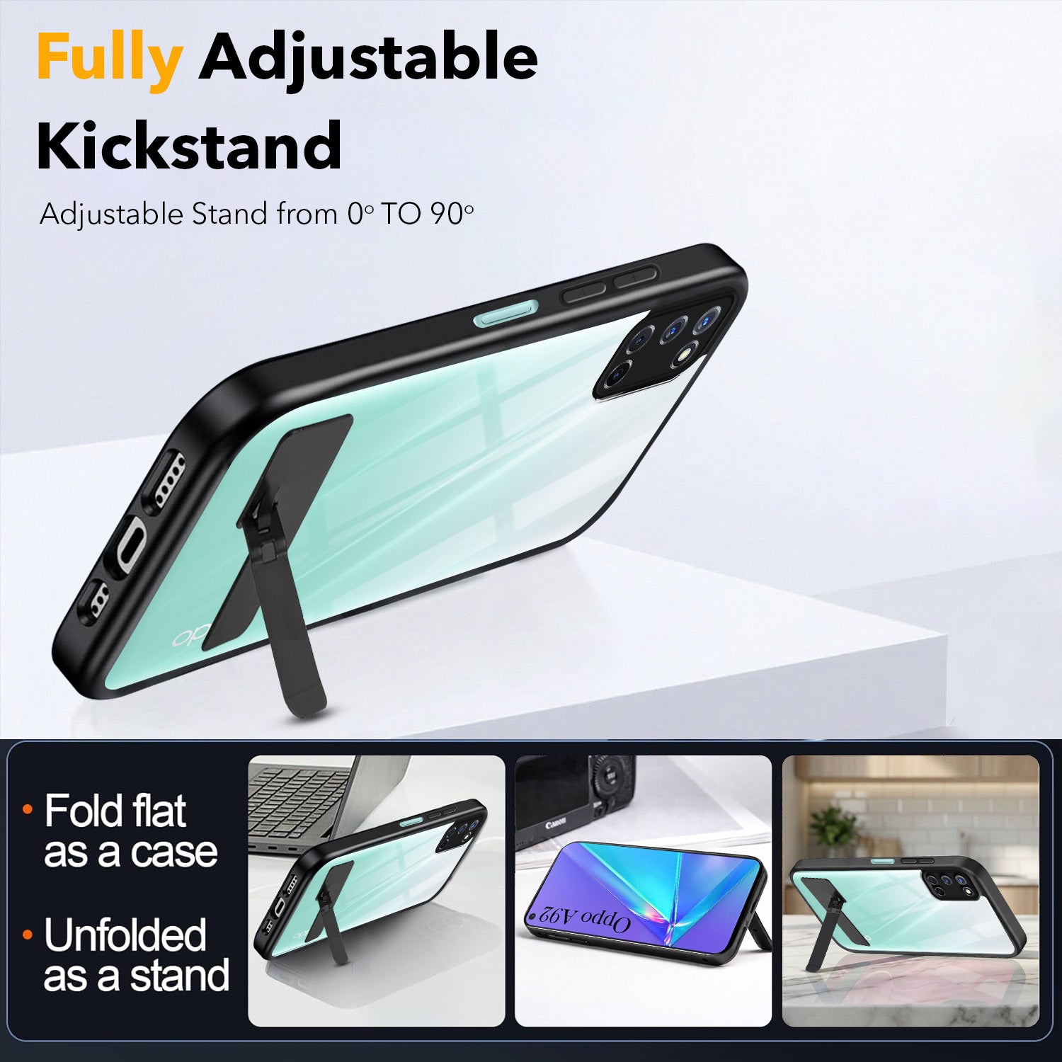 For Oppo A92 Back Cover Case (Built-in Stand | Lifetime Anti Yellow | Kickstand Shockproof | Camera Protection | MagSafe Compatible)