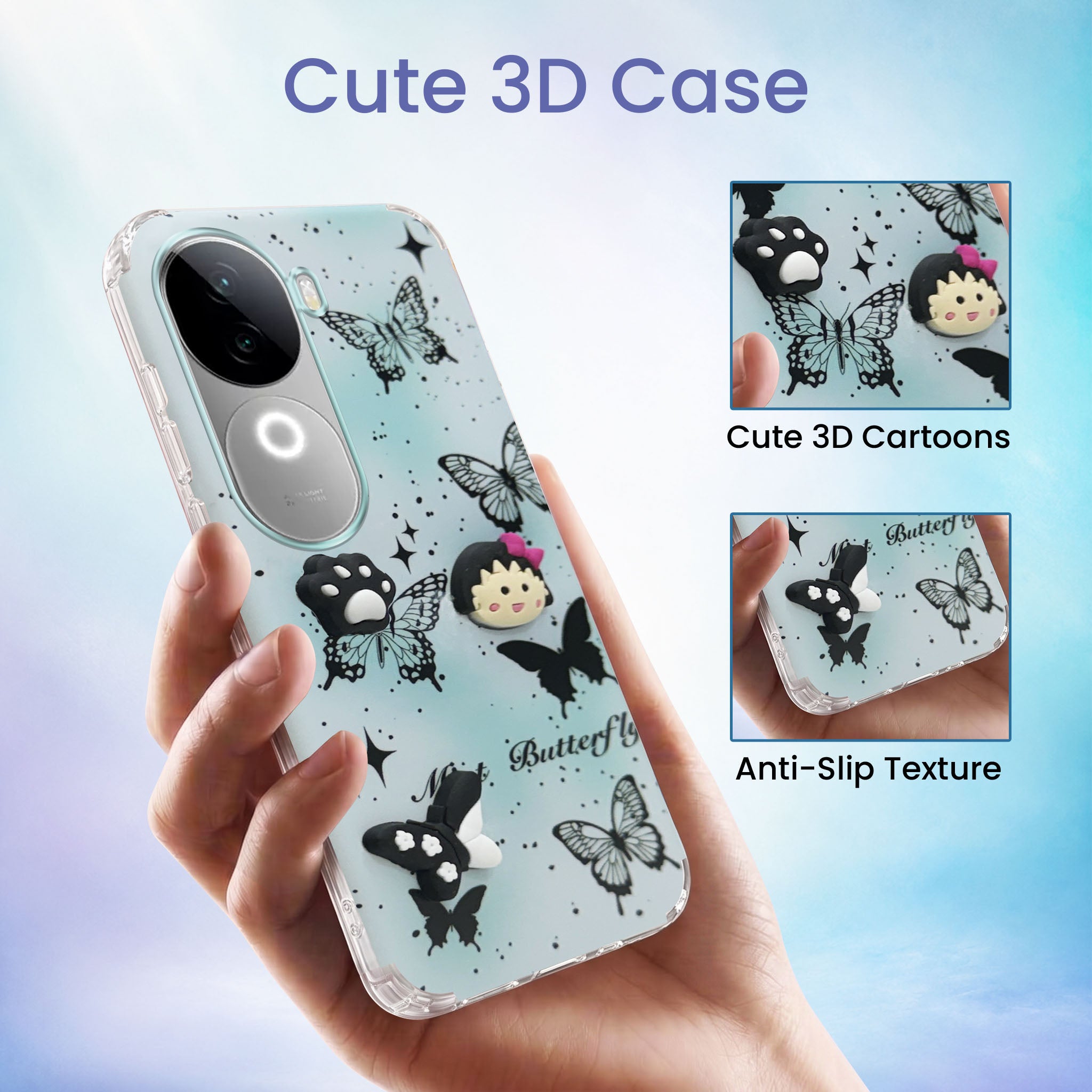 For Vivo iQOO Z9s Back Cover Case (3D Cute Cartoons | Hard Back Side Soft | Matte Premium Finish | HD Printing)