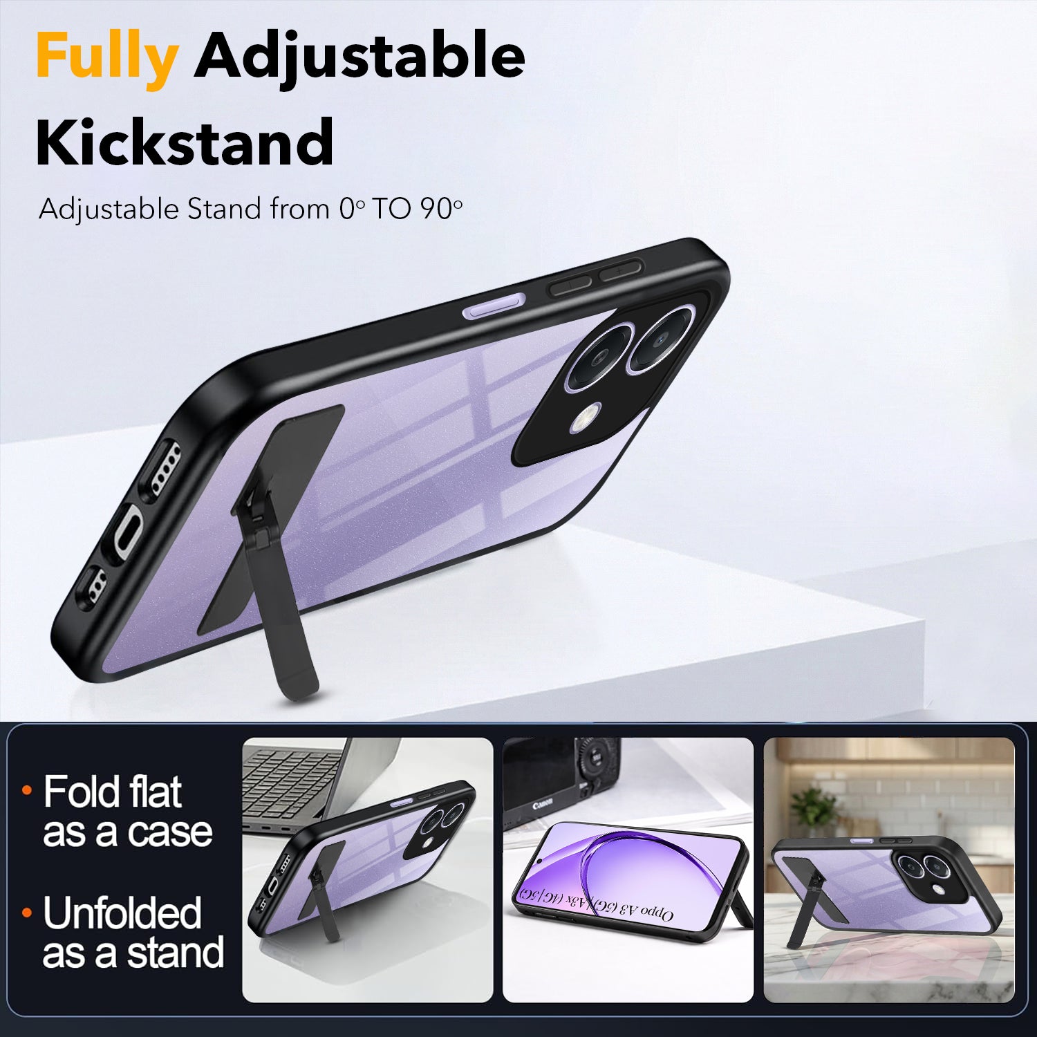 For Oppo A3X (4G/5G) | Oppo A3 5G Back Cover Case (Built-in Stand | Lifetime Anti Yellow | Kickstand Shockproof | Camera Protection | MagSafe Compatible)
