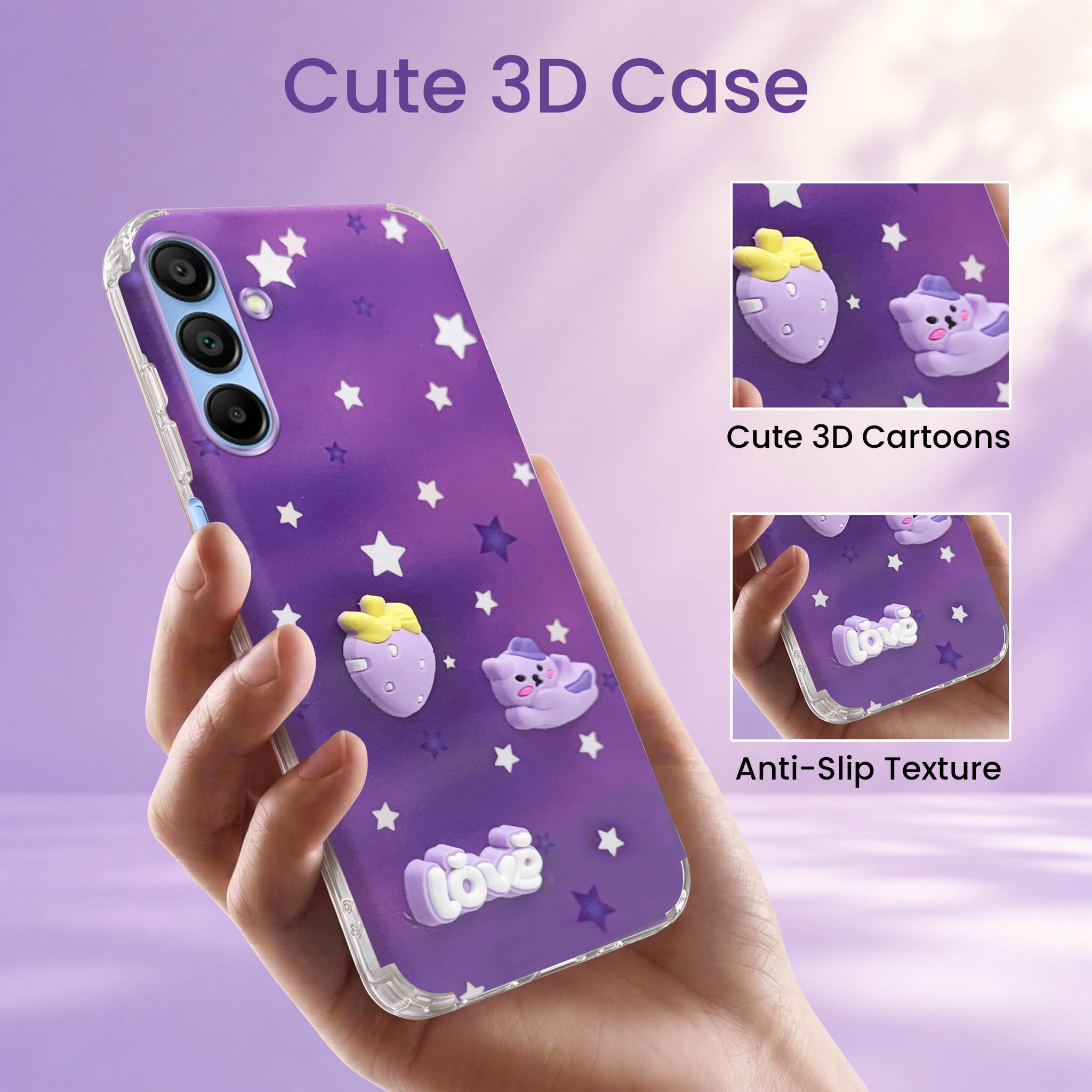 For Samsung Galaxy A15 5G Back Cover Case (3D Cute Cartoons | Hard Back Side Soft | Matte Premium Finish | HD Printing)