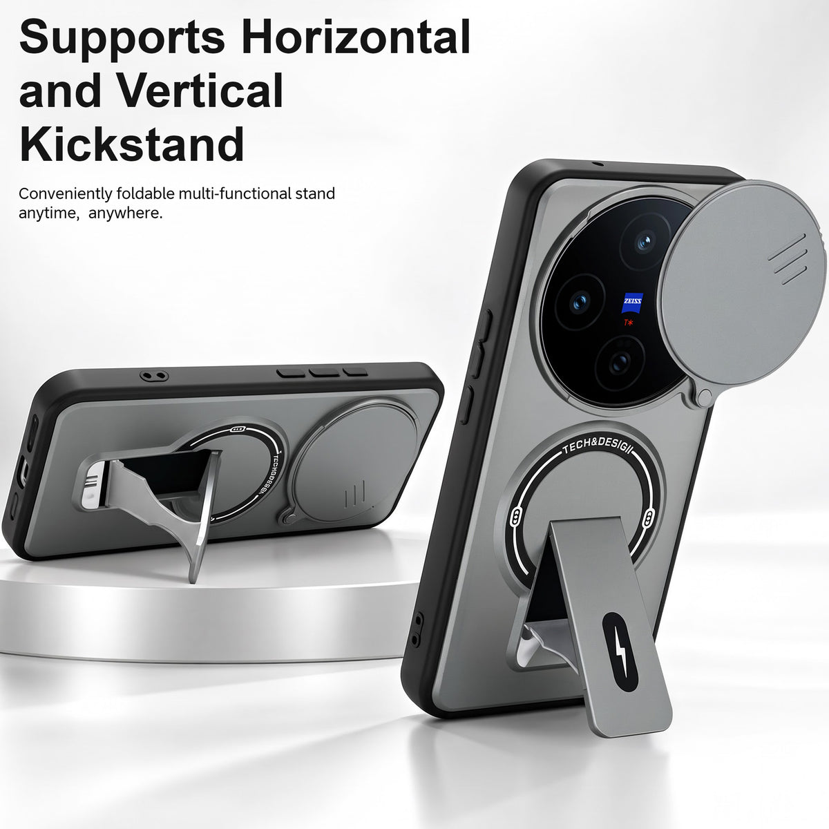 For Vivo X200T Back Case Cover Metallic (Hybrid Armor Kickstand | Sliding Shutter Camera Protection | MagSafe Compatible)