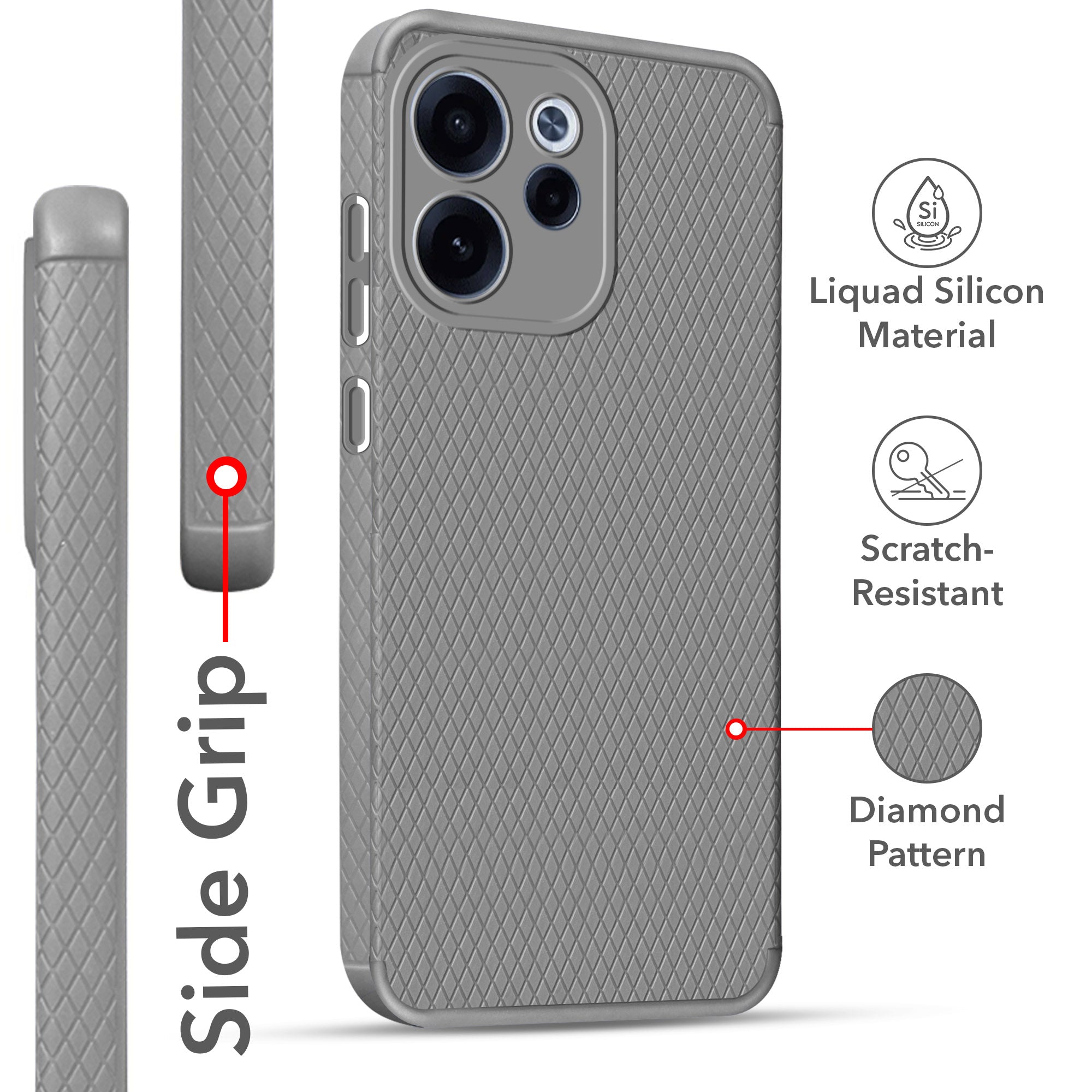 For Oppo Reno 15c Back Cover Case Liquid Silicone (Camera Protection | Side Grip Texture | Soft and Flexible)