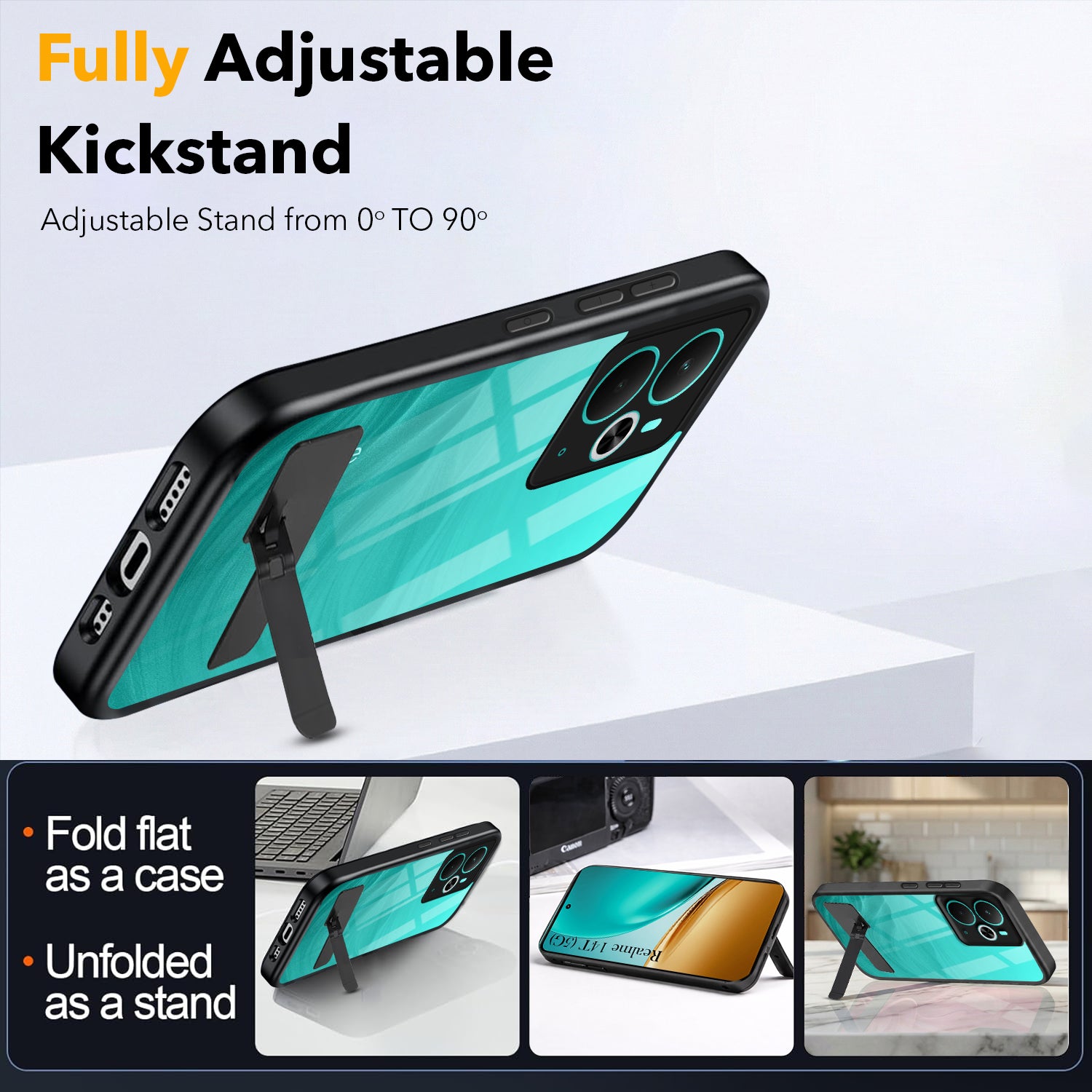 For Realme 14T Back Cover Case (Built-in Stand | Lifetime Anti Yellow | Kickstand Shockproof | Camera Protection | MagSafe Compatible)