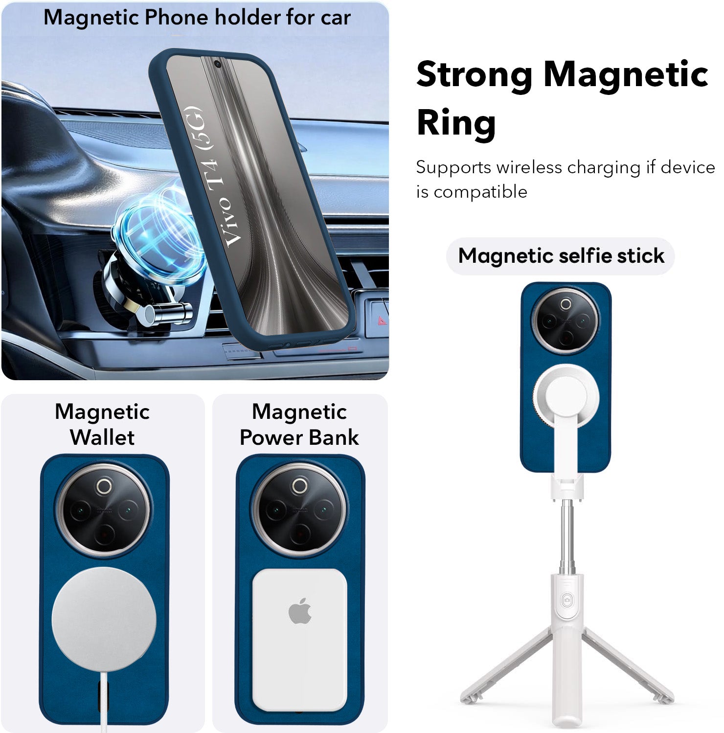 For Vivo T4 Back Cover Case Leather Finish (MagSafe Compatible Wireless Charging | Soft Touch | Camera Bump Protection)