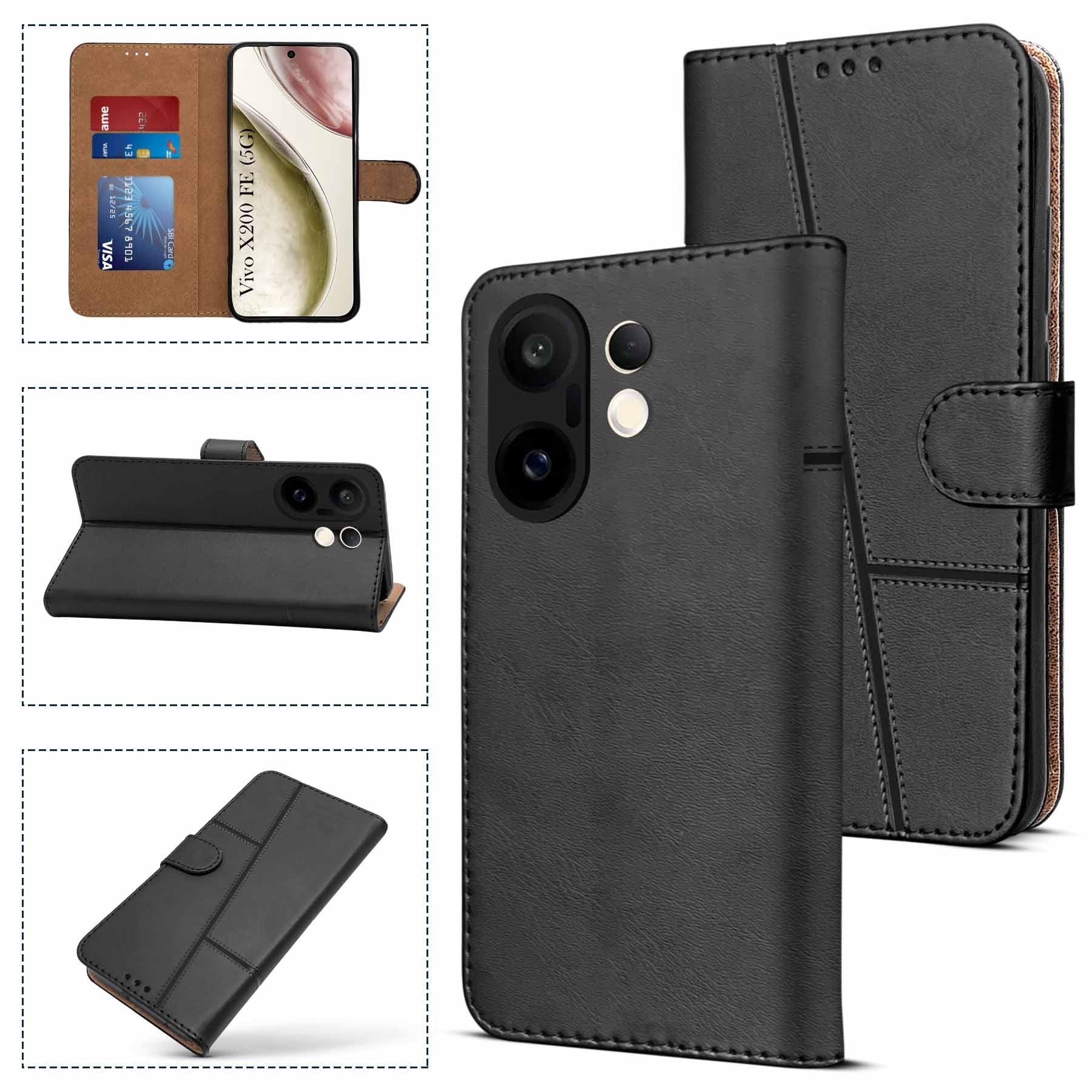 For Vivo X200 FE Flip Cover Case ( Stitched Leather with Magnetic Closure)