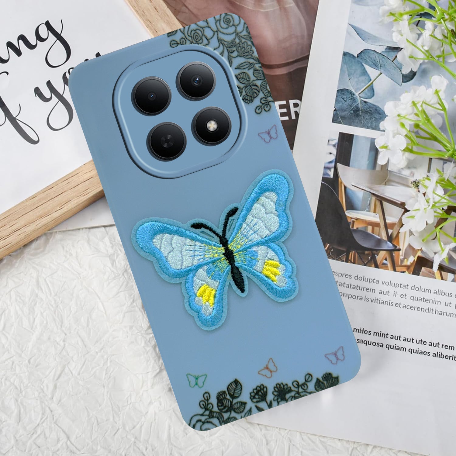 For Poco M8 5G Back Cover Case (Soft Butterfly Embroidery | Women Teen Girls | Camera Protection| Matte Silicone)