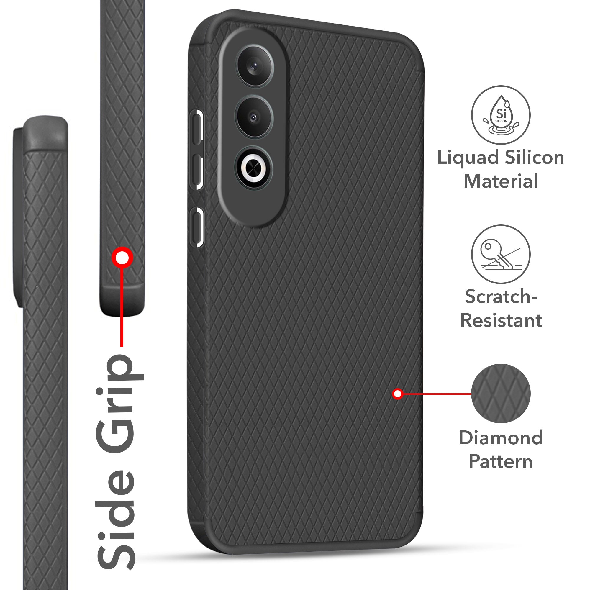 For Oneplus Nord CE 4 Back Cover Case (Liquid Silicone | Side Grip | Camera Protection)