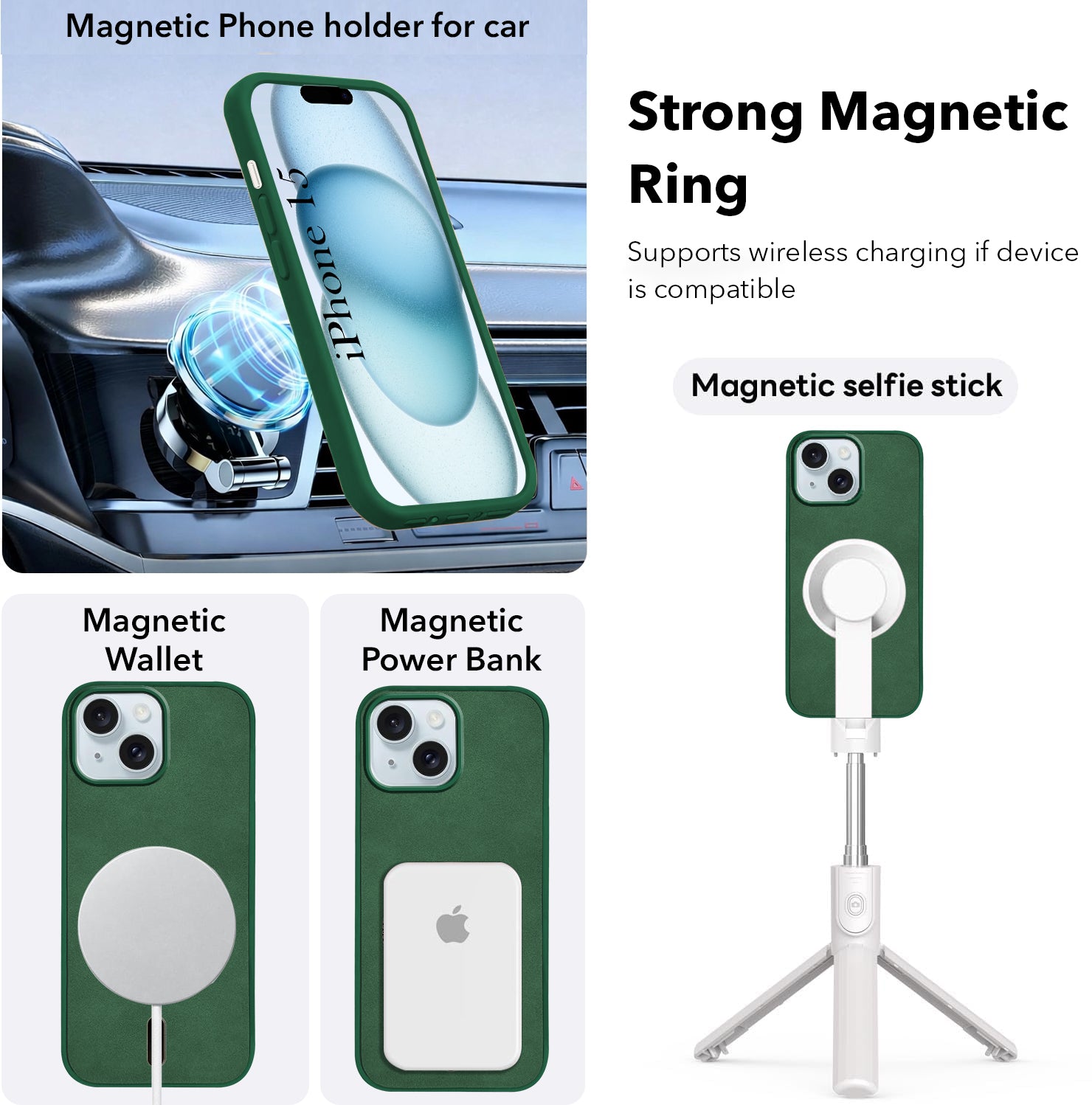 For Apple iPhone 15 Back Cover Case Leather Finish (MagSafe Compatible Wireless Charging | Soft Touch | Camera Bump Protection)