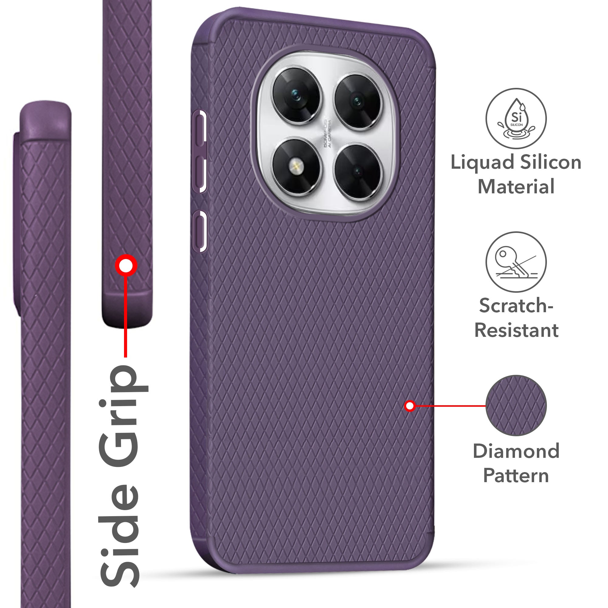 For Xiaomi Poco X7  Back Cover Case (Liquid Silicone | Side Grip | Camera Protection)