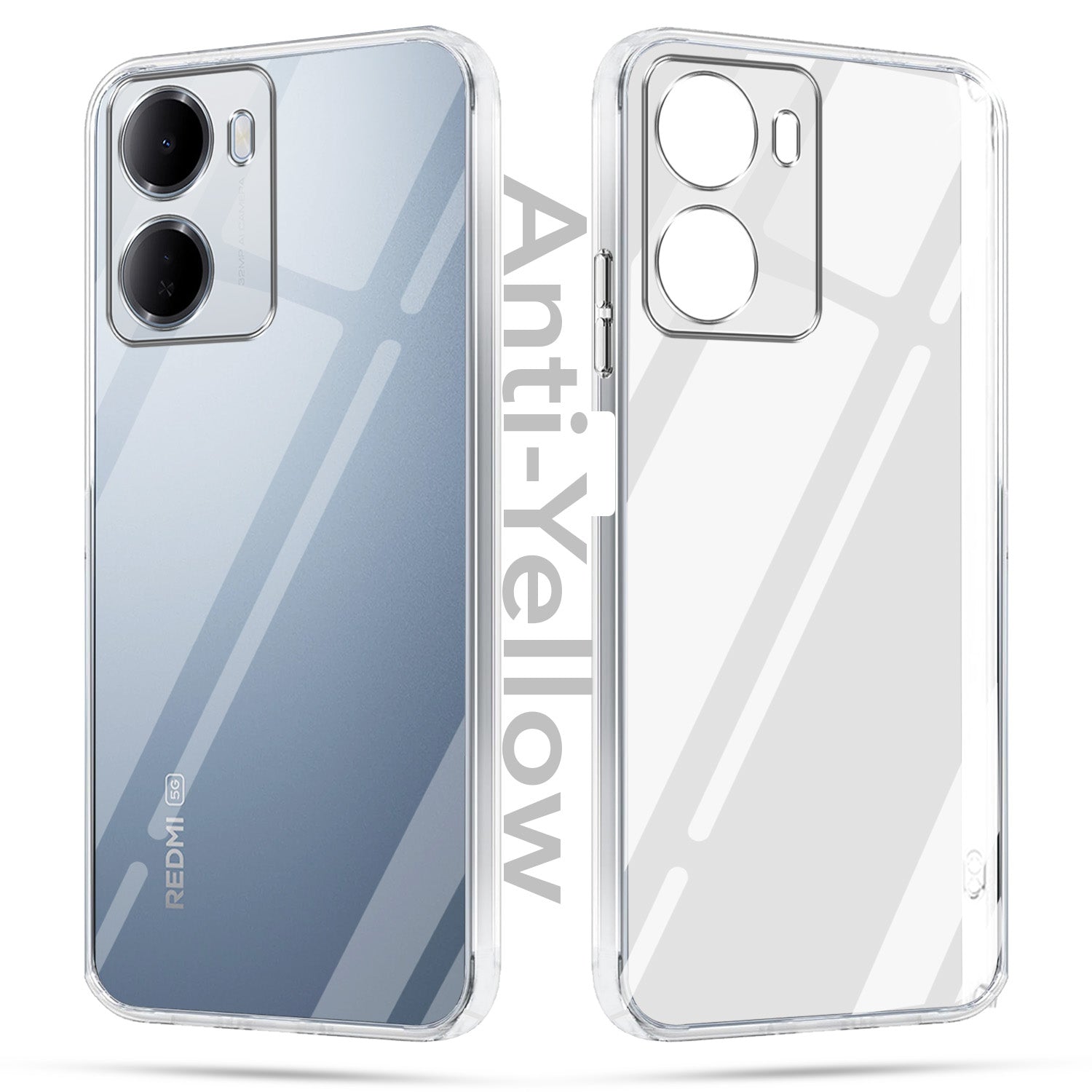 For Redmi 15A 5G Combo with Back Cover and 9H Tempered Glass (Lifetime Anti-Yellow | Sleek Hard Crystal | Oleophobic Coating Screen Glass)