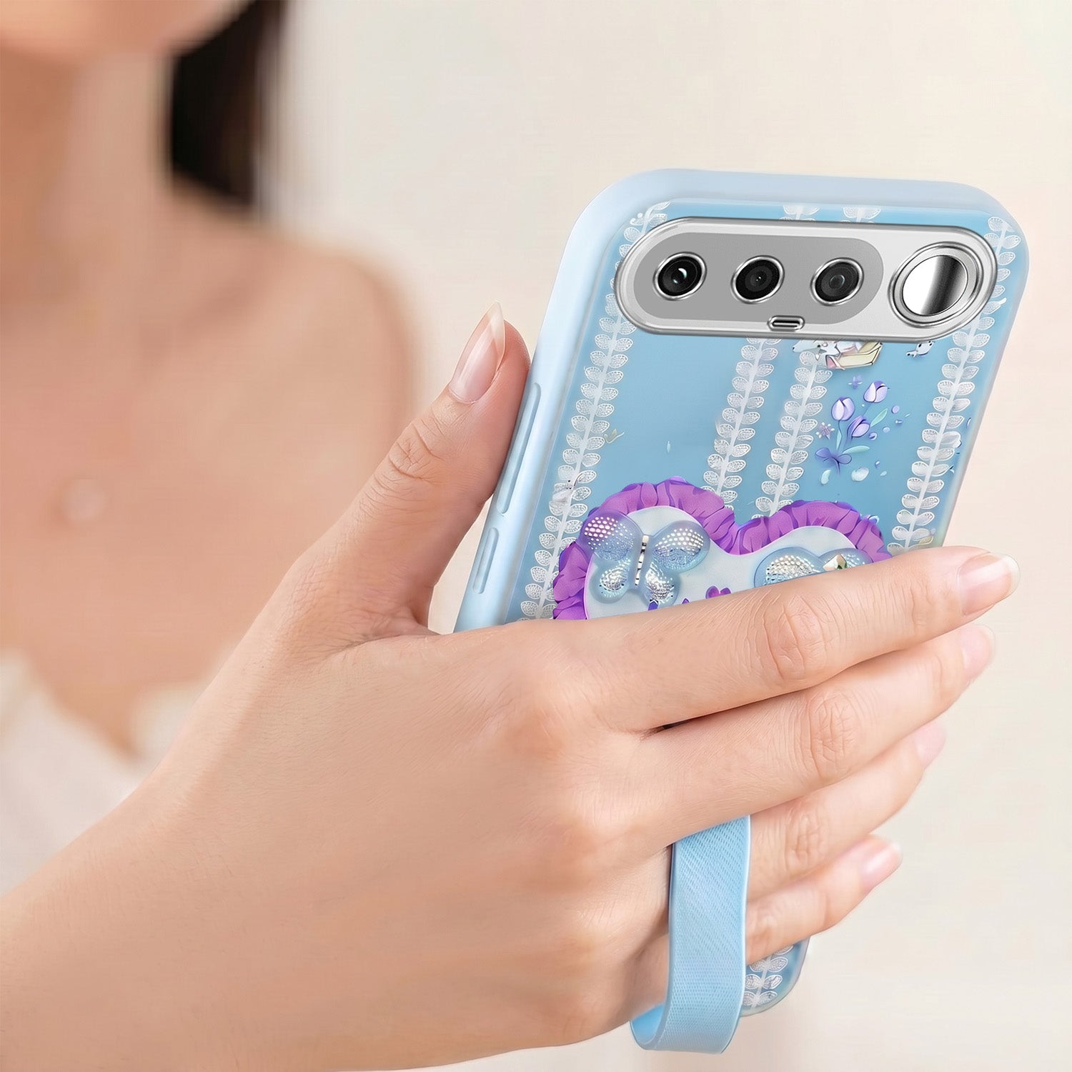 For Realme 16 Back Cover Case (3D Cute Heart Strap Holder | Camera Protection | Designer Girls Print)