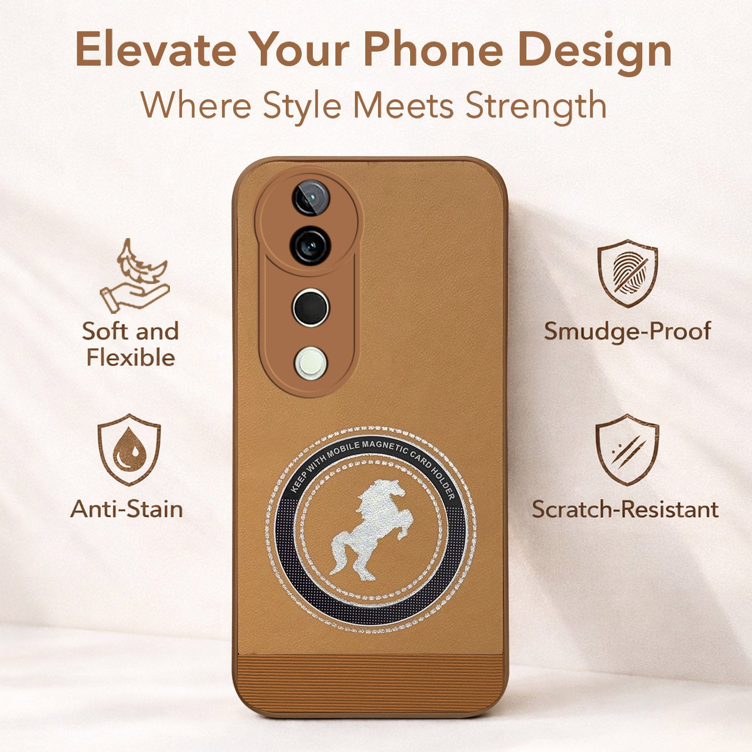 For Vivo T3 Ultra Back Cover Case PU Leather Finish Back Cover Case (Professional Minimalist Texture | MagSafe Compatile | Camera Protection | Sleek Sober Formal)