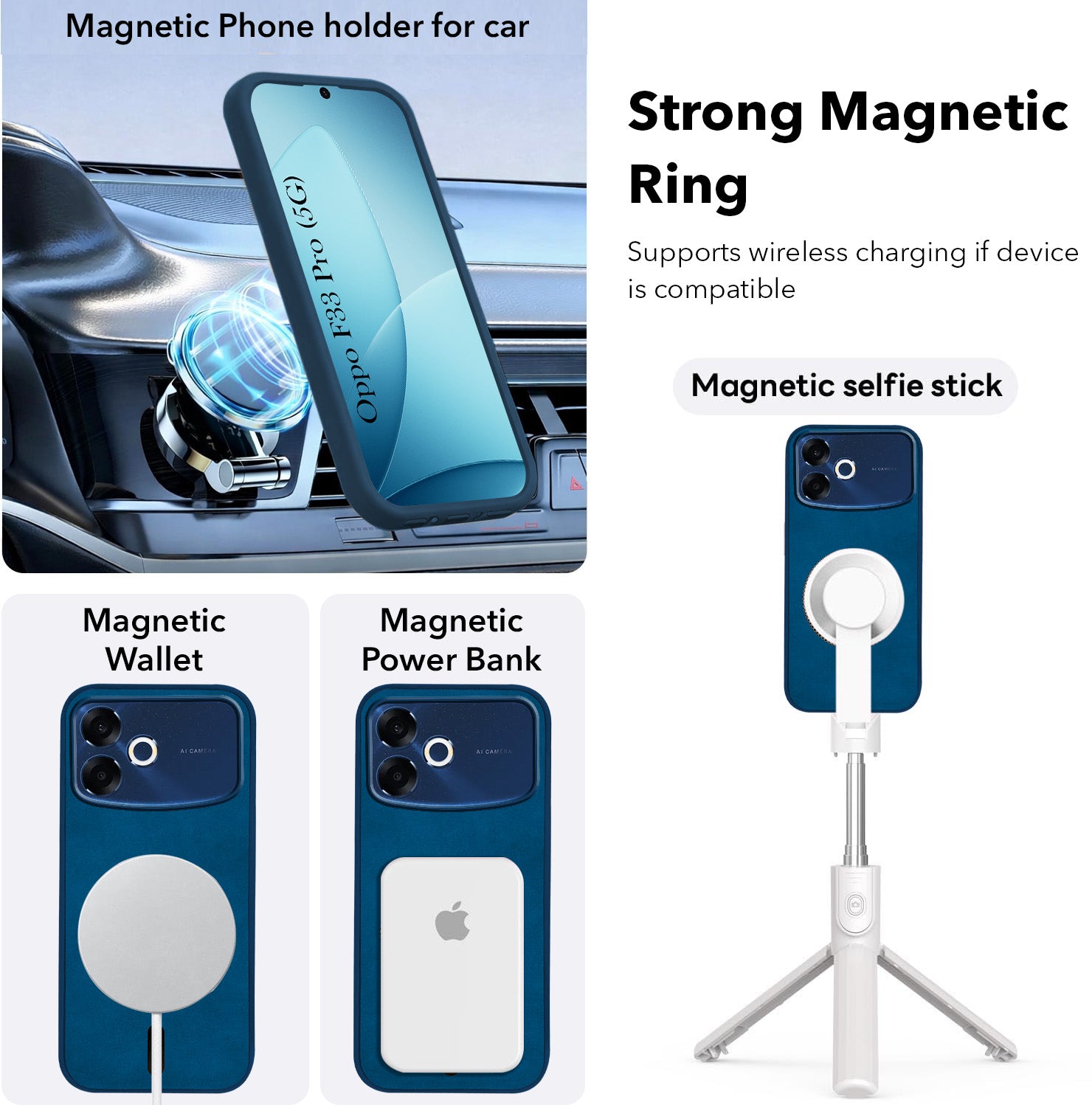 For Oppo F33 Pro 5G Back Cover Case Leather Finish (MagSafe Compatible Wireless Charging | Soft Touch | Camera Bump Protection)
