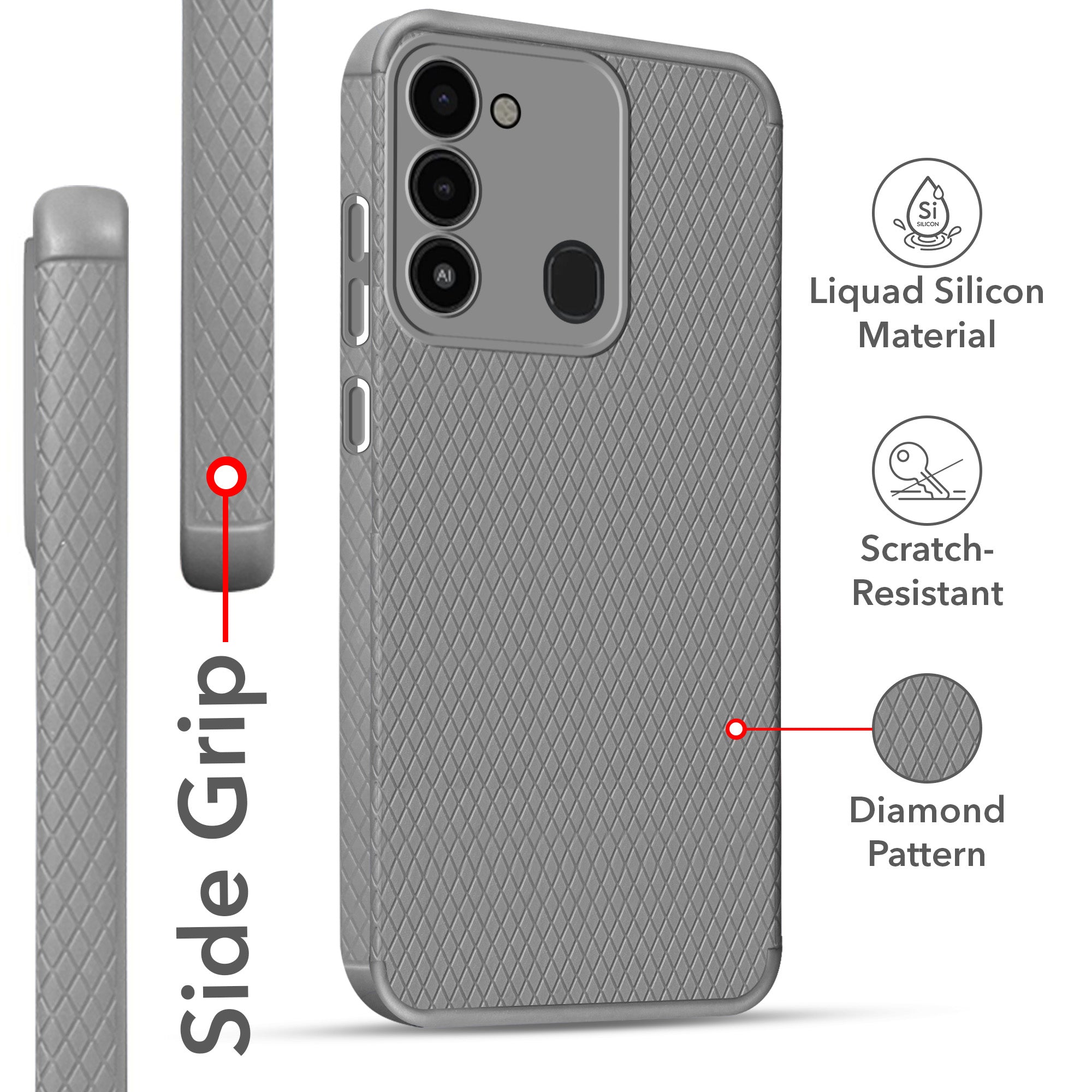 For Tecno Spark Go 2022 Back Cover Case (Liquid Silicone | Side Grip | Camera Protection)