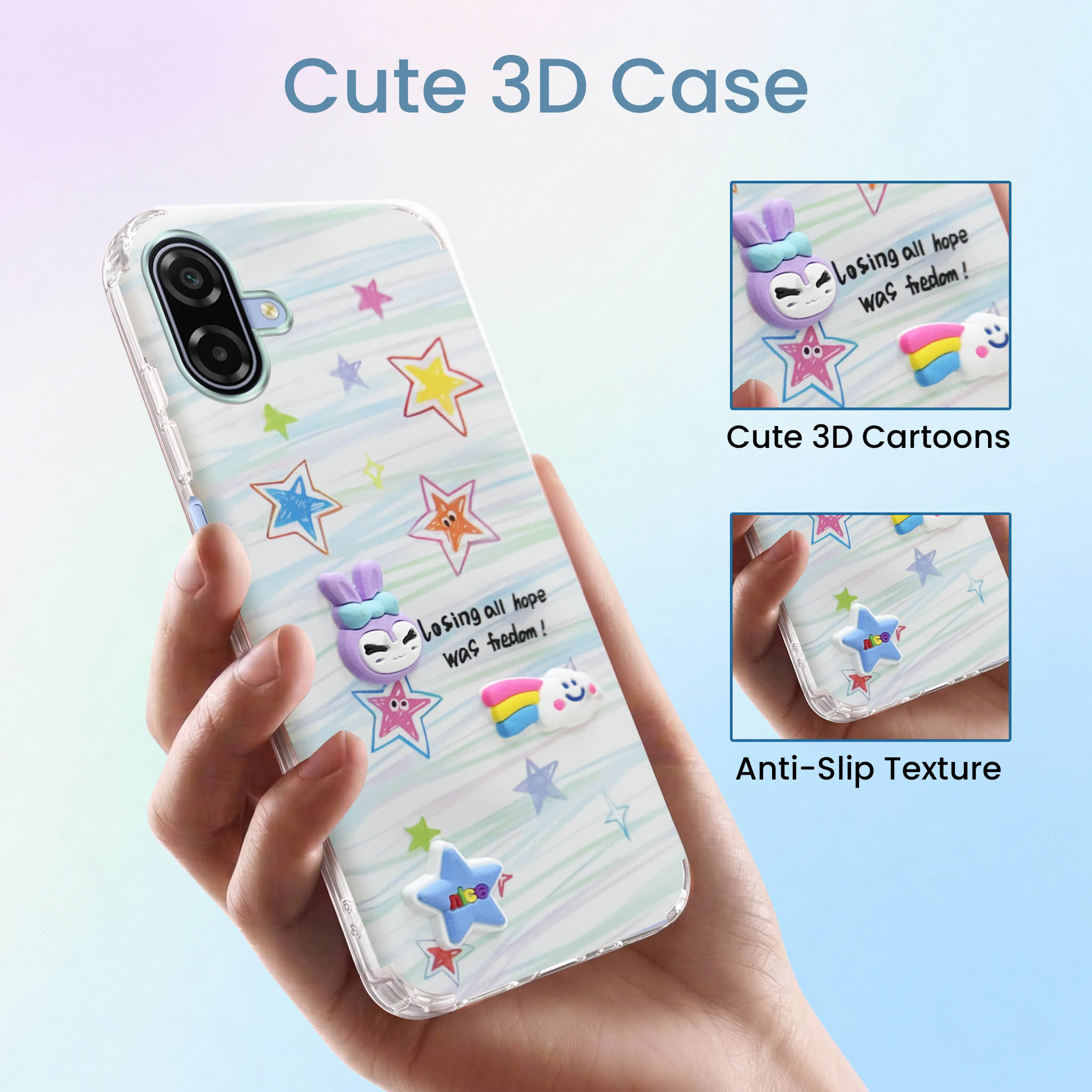 For Samsung Galaxy M17e Back Cover Case (3D Cute Cartoons | Hard Back Side Soft | Matte Premium Finish | HD Printing)