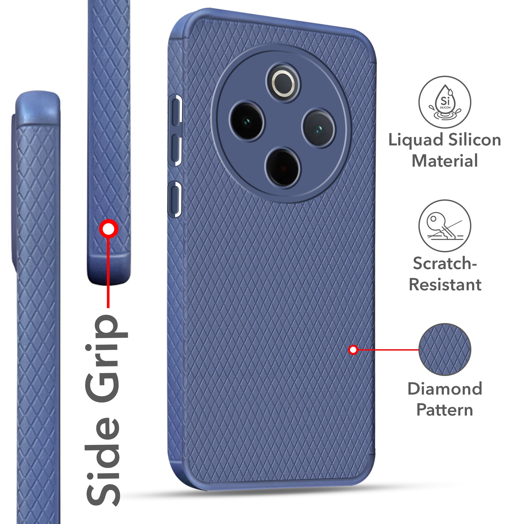For Vivo T4 Back Cover Case (Liquid Silicone | Side Grip | Camera Protection)