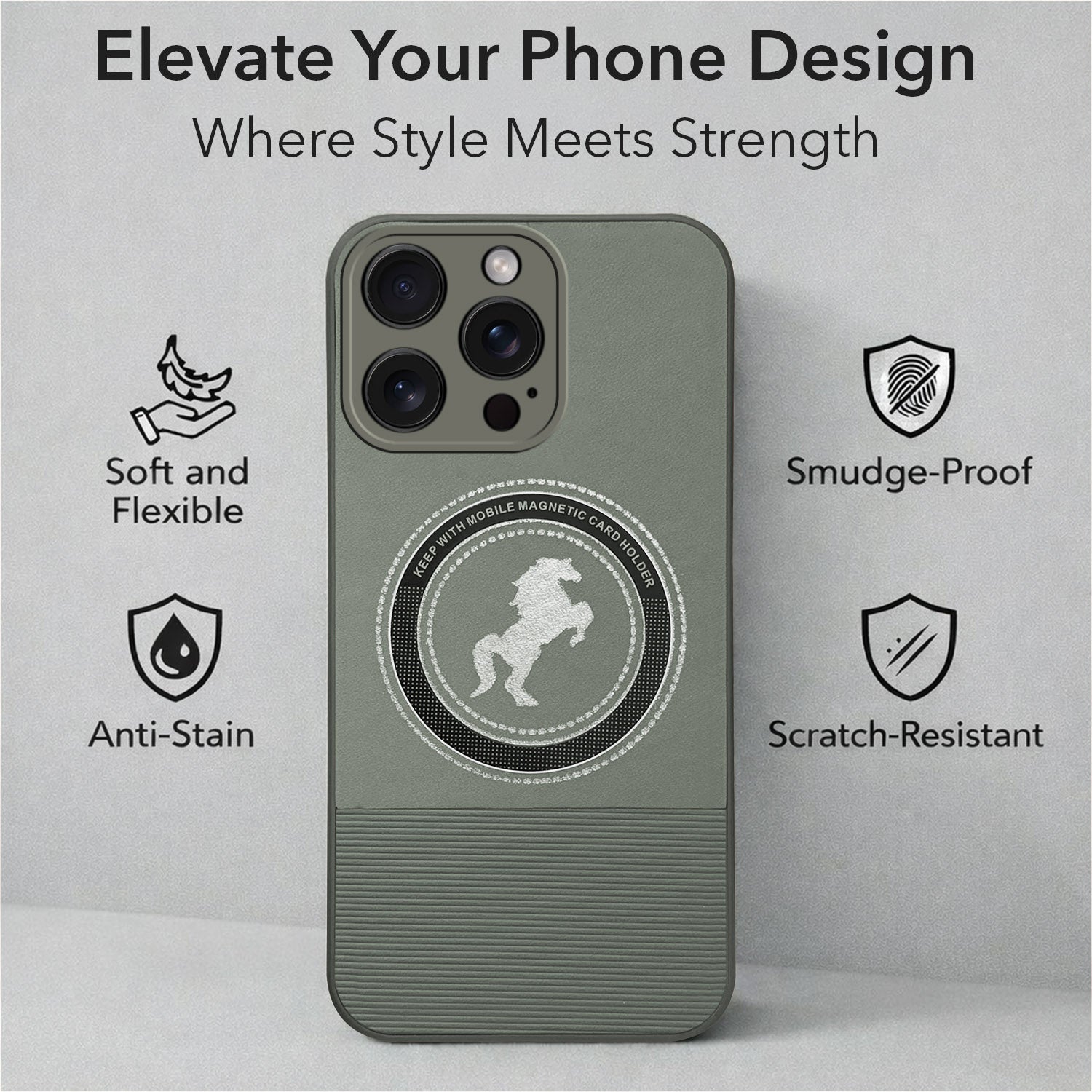 For Apple iPhone 15 Pro Max Back Cover Case PU Leather Finish (Professional Minimalist Texture | MagSafe Compatile | Camera Protection | Sleek Sober Formal)