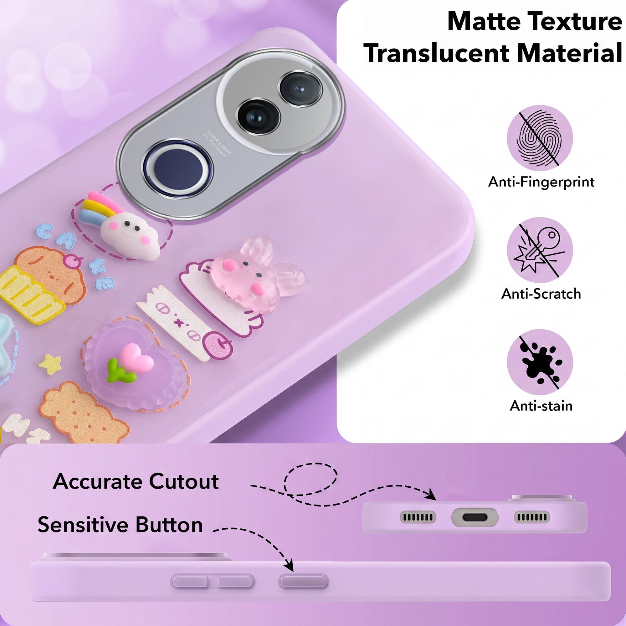 For Vivo T4R Back Cover Case (3D Cute Cartoons | Hard Back Side Soft | Matte Premium Finish | HD Printing)
