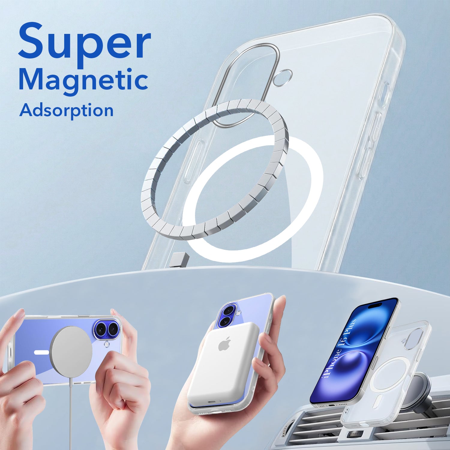 For Apple iPhone 16 Plus Back Case Cover Lifetime Anti-Yellow MagSafe Compatible Clear (Sleek Hard Crystal | Camera Protection and Shockproof)