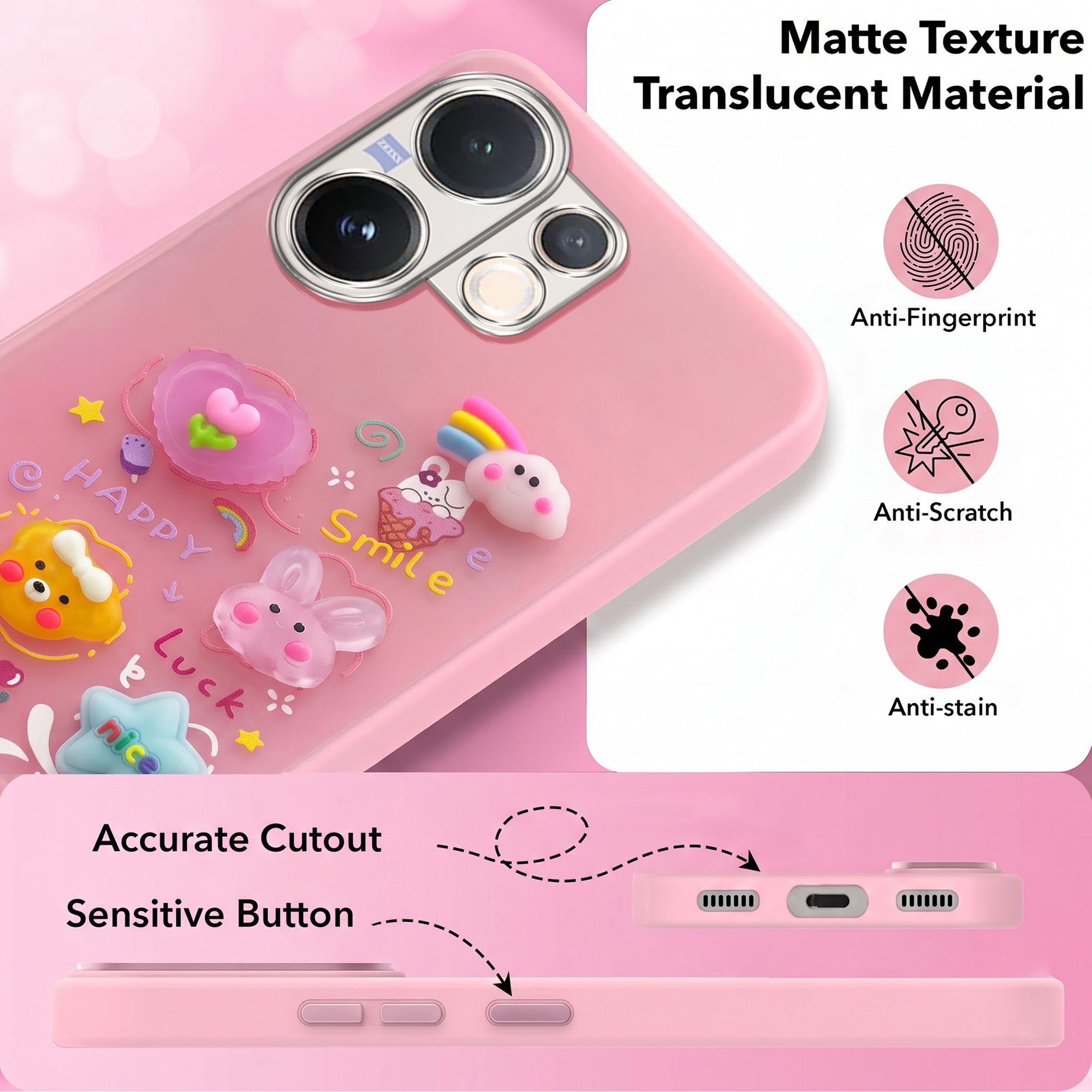 For Vivo V60 | Vivo T4 Pro Back Cover Case (3D Cute Cartoons | Hard Back Side Soft | Matte Premium Finish | HD Printing)