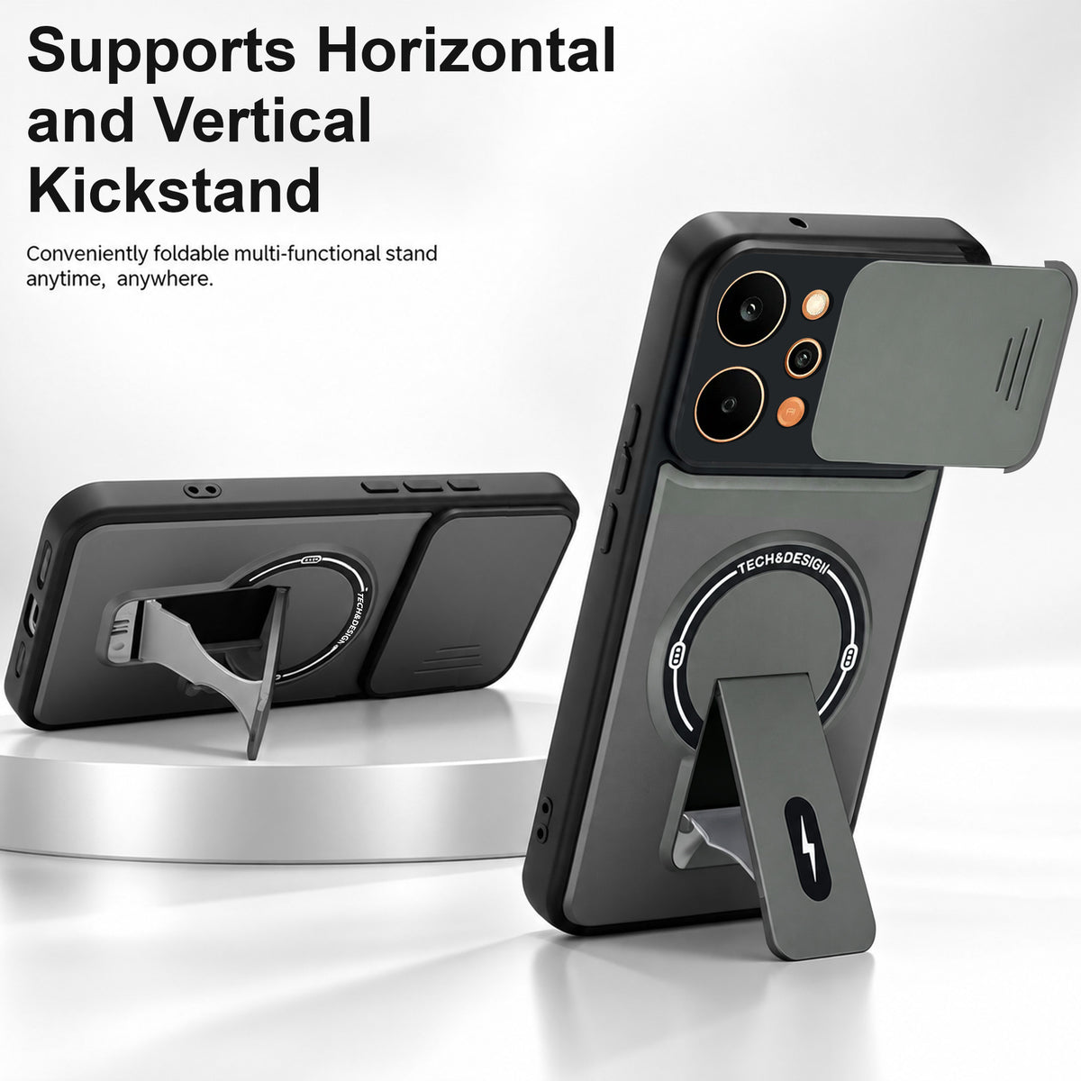 For Realme P4 Power 5G Back Case Cover Metallic (Hybrid Armor Kickstand | Sliding Shutter Camera Protection | MagSafe Compatible)