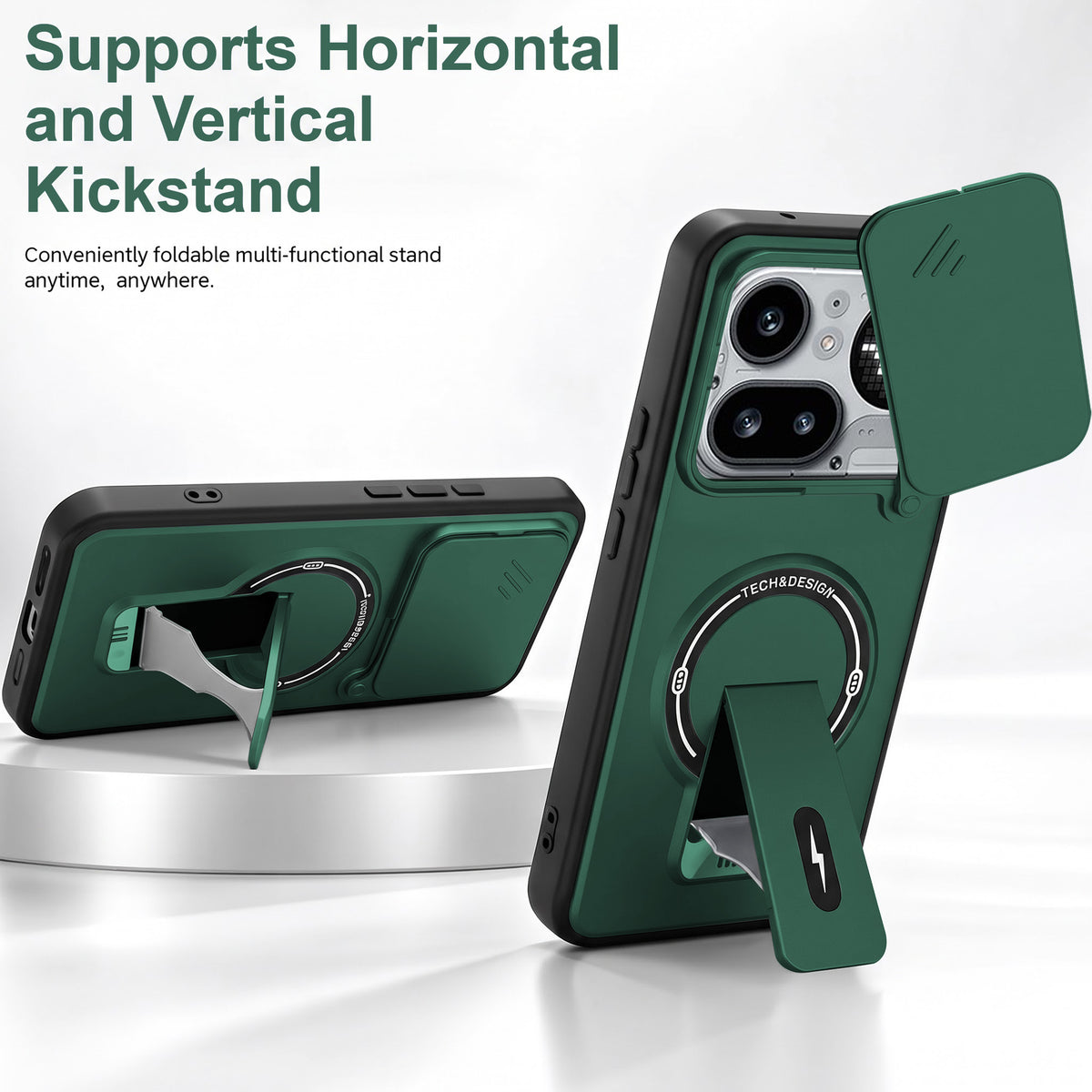 For Nothing Phone 4A Pro 5G Back Case Cover Metallic (Hybrid Armor Kickstand | Sliding Shutter Camera Protection | MagSafe Compatible)