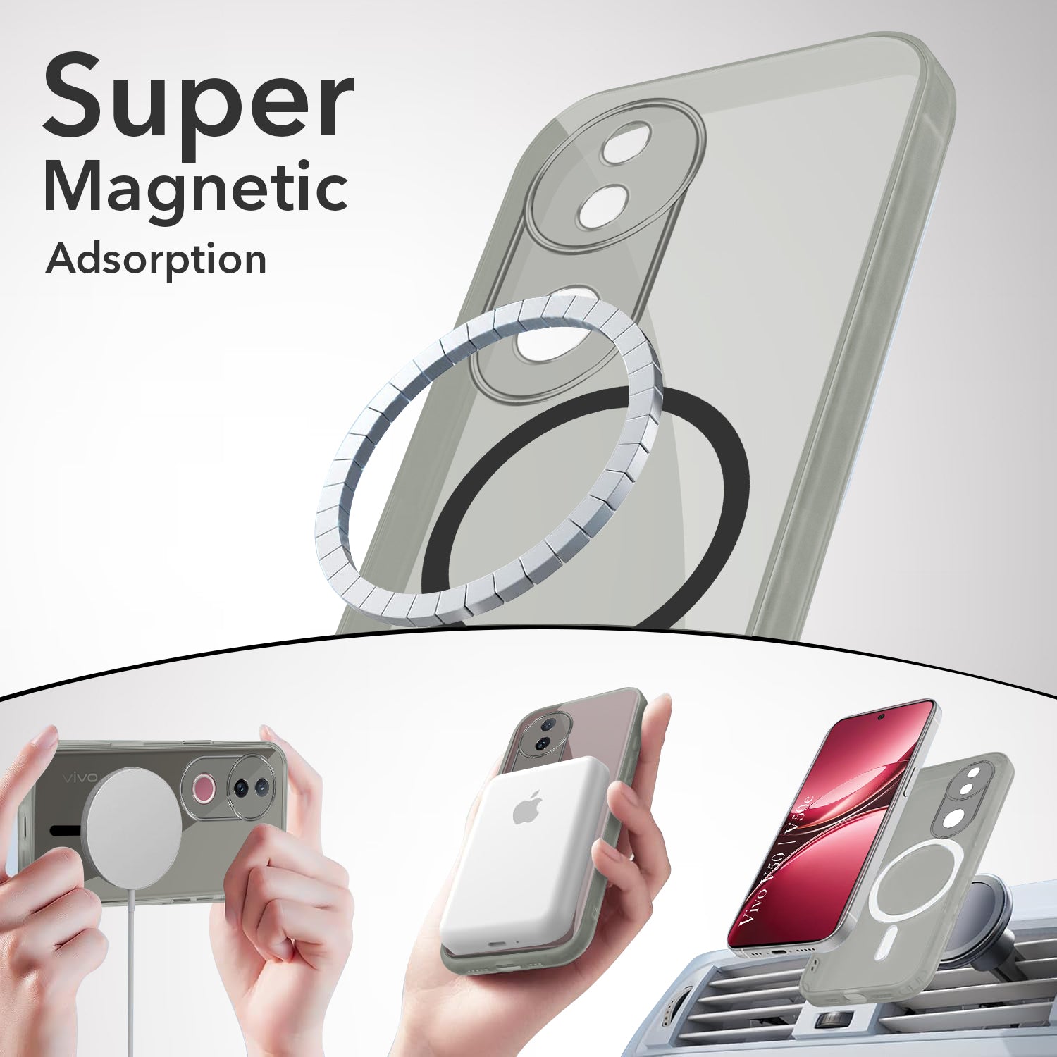 For Vivo V50 | Vivo V50e Back Cover Case Lifetime Anti-Yellow MagSafe Compatible Clear (Sleek Hard Crystal | Shockproof and Camera Protection)