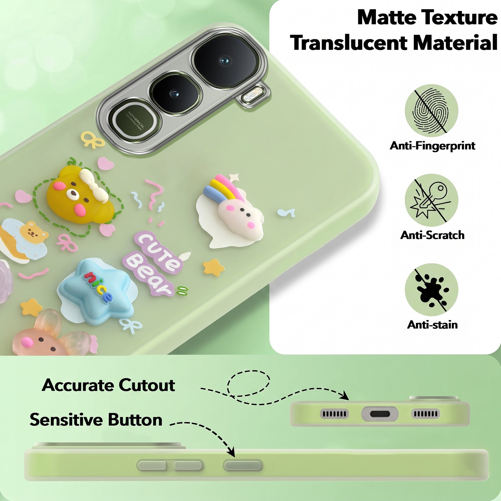 For Vivo Y400 Back Cover Case (3D Cute Cartoons | Hard Back Side Soft | Matte Premium Finish | HD Printing)