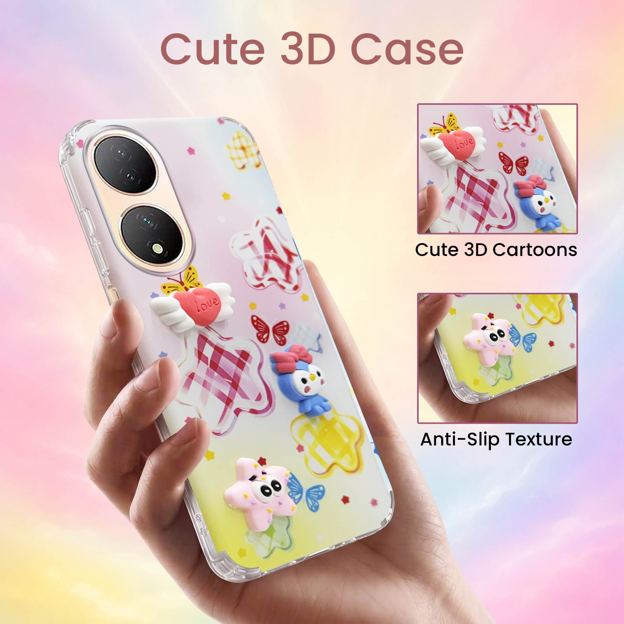 For Vivo Y100 Back Cover Case (3D Cute Cartoons | Hard Back Side Soft | Matte Premium Finish | HD Printing)