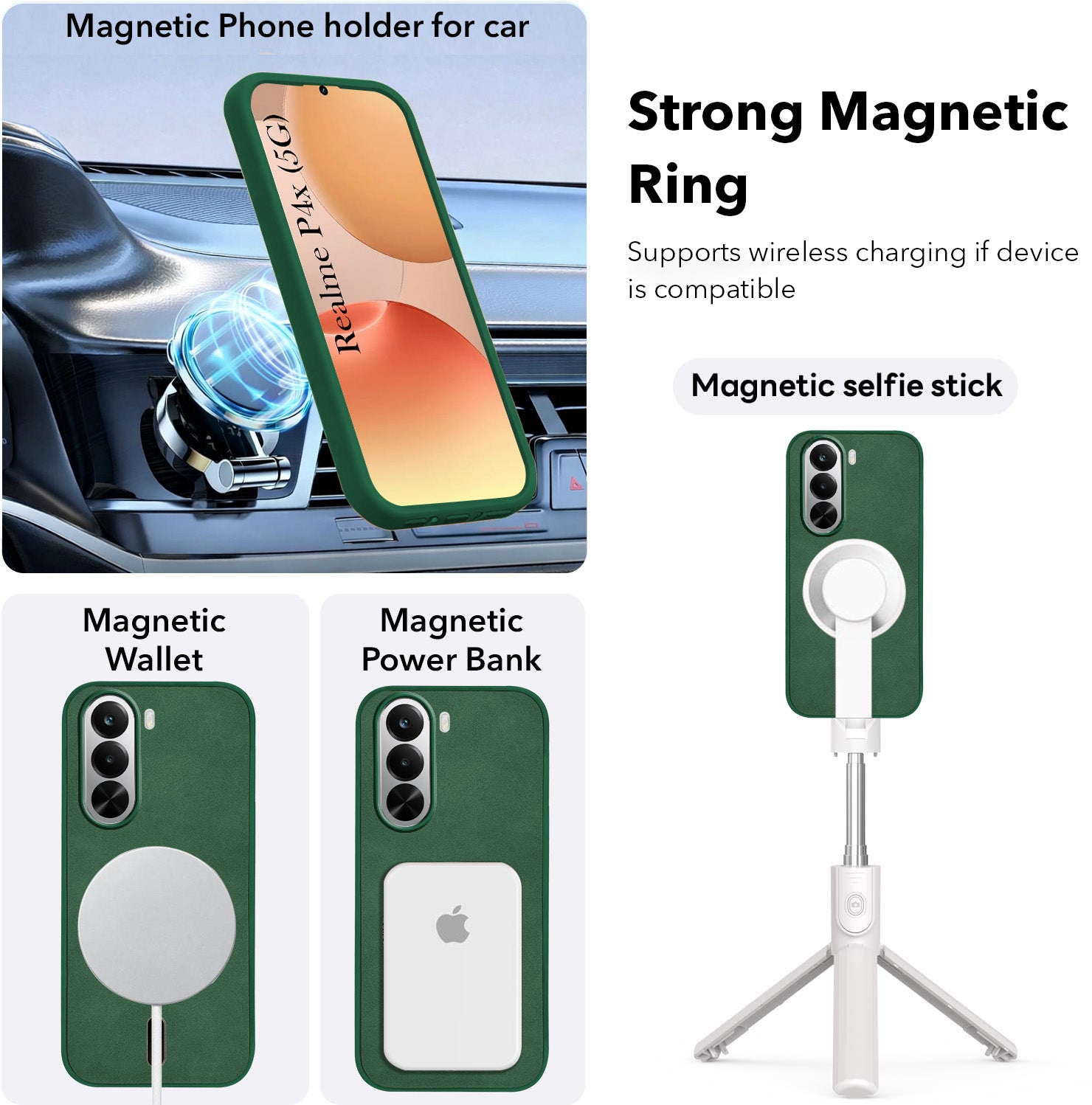 For Realme P4x Back Cover Case Leather Finish (MagSafe Compatible Wireless Charging | Soft Touch | Camera Bump Protection)