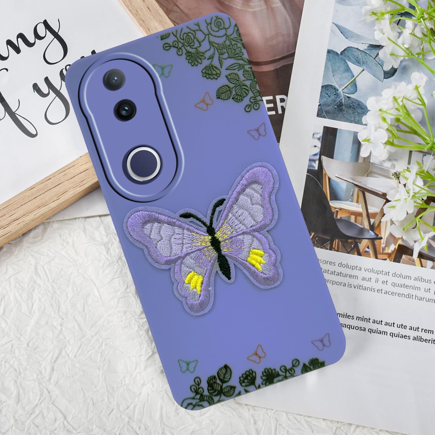 For Vivo T4R Back Cover Case (Soft Butterfly Embroidery | Women Teen Girls | Camera Protection| Matte Silicone)