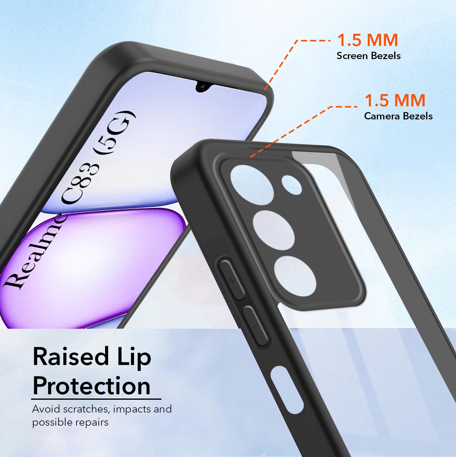 For Realme C83 5G Combo with Back Cover and 9H Tempered Glass (Lifetime Anti-Yellow | Crystal Clear Shockproof | Oleophobic Coating Screen Glass)