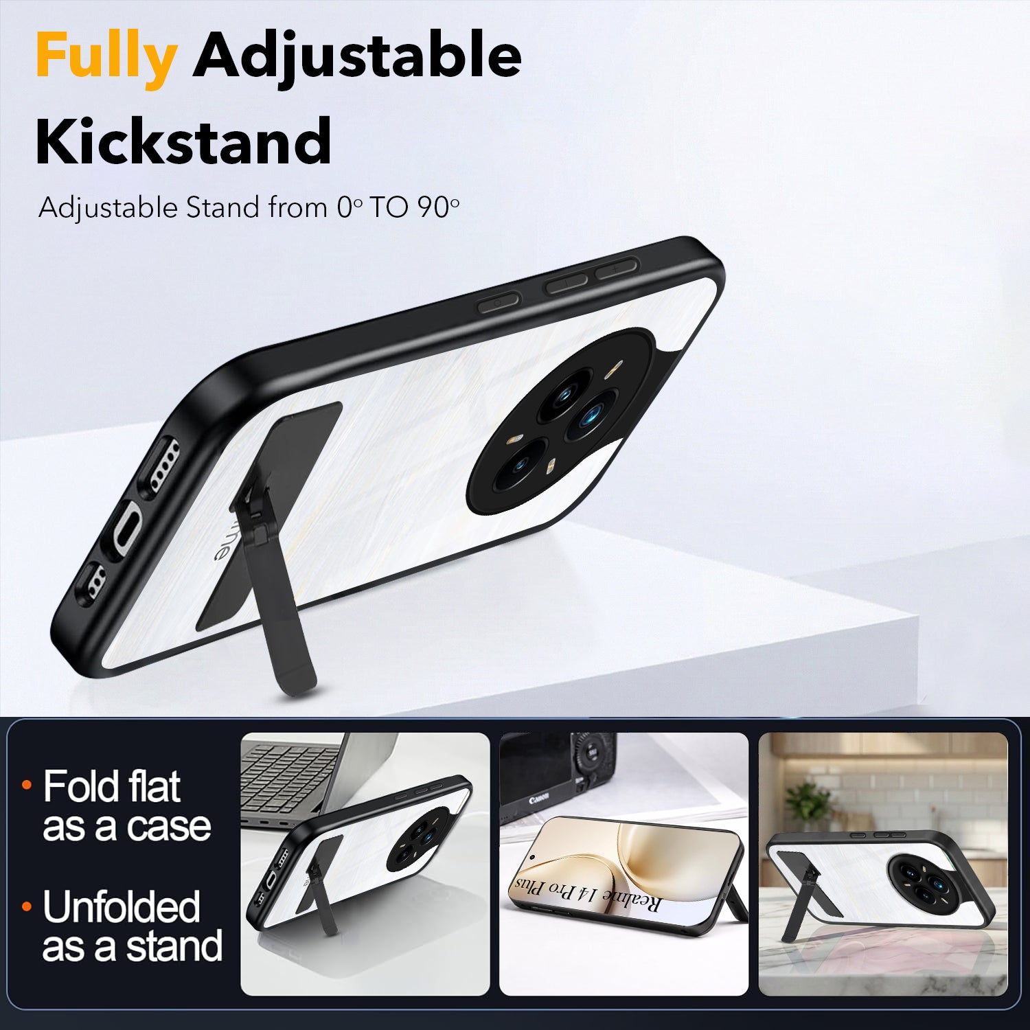 For Realme 14 Pro Plus 5G Back Cover Case (Built-in Stand | Lifetime Anti Yellow | Kickstand Shockproof | Camera Protection | MagSafe Compatible)