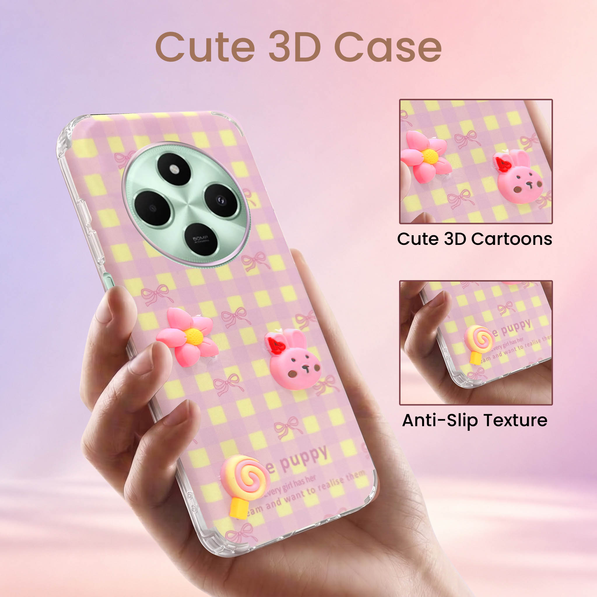 For Poco C75 | Poco M7 Back Cover Case (3D Cute Cartoons | Hard Back Side Soft | Matte Premium Finish | HD Printing)